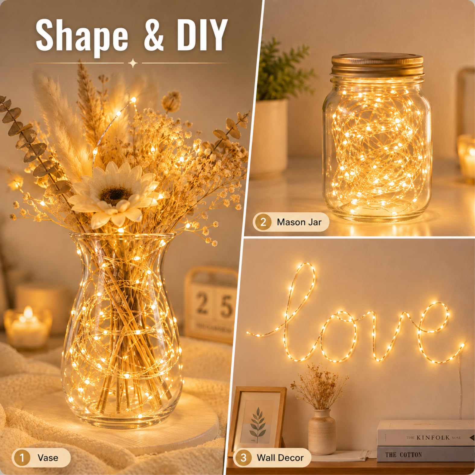 HXWEIYE Paquete de 6 luces de hadas que funcionan con pilas, color blanco cálido