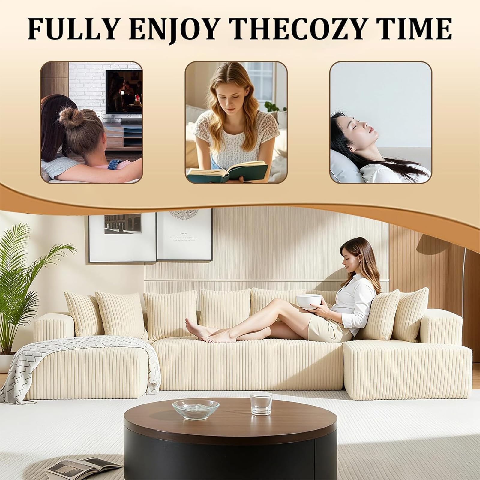 Sofa mit Schlaffunktion Couch Modulares U-förmiges Ecksofa mit Tiefer Sitzfläche Freistehend XXL Lounge Sofa 4 sitzer