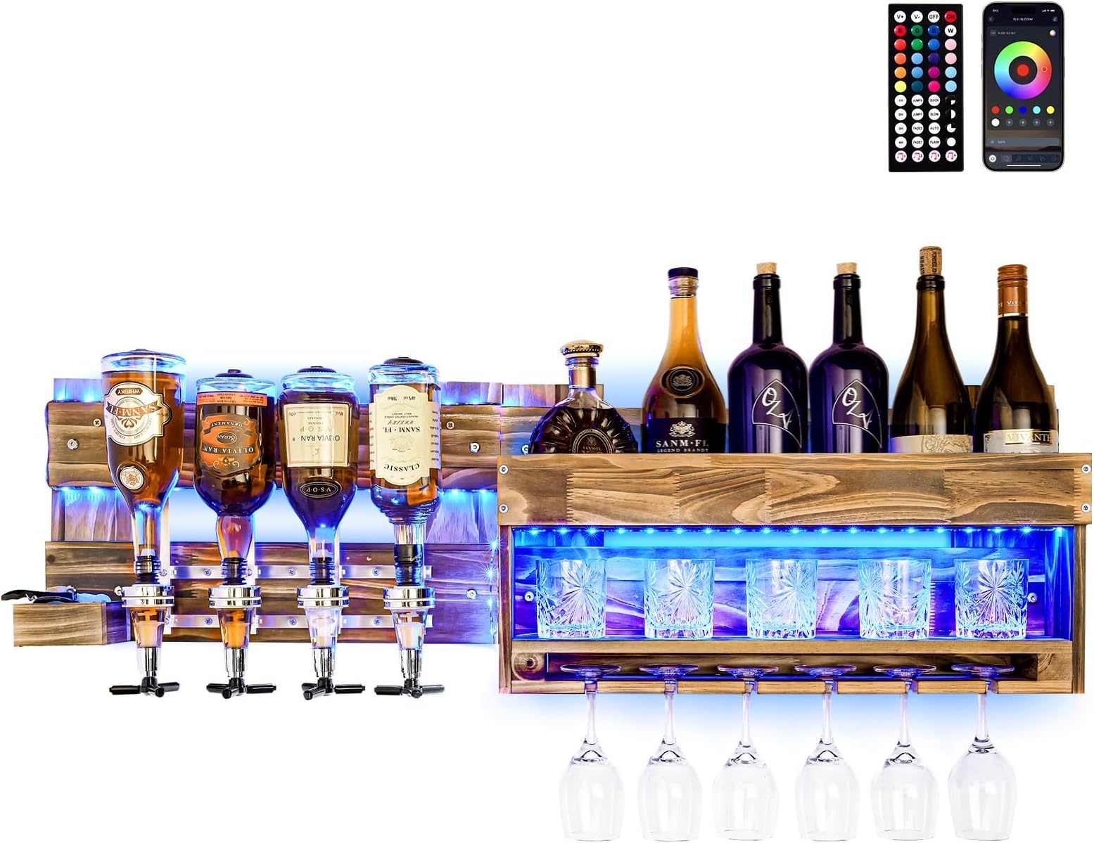 Casier à Vin En Tonneau Bois Avec éclairage LED - Meuble Bar Design 80cm (chêne)