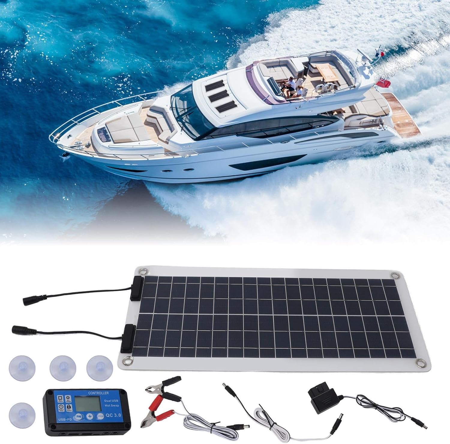 100 W Solar Trickle Charger - Polycrystalline Silicon Trickle Battery Charger Waterproof, 12 V-24 v Output Solar Panel Power Maintainer for Car, Marine, Motorcycle, Rv