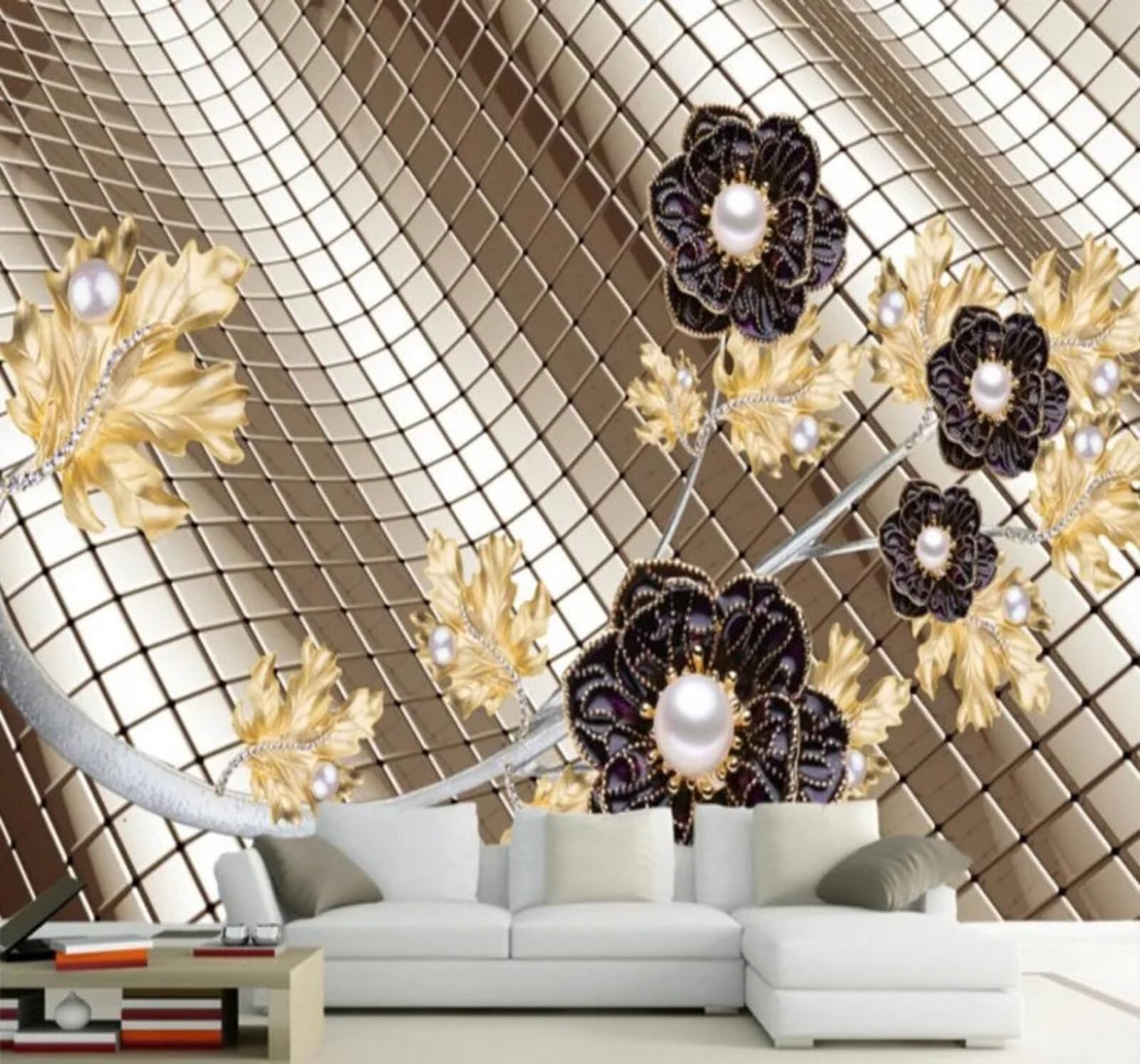 Wallpaper-3D-Xlm 400Cm×280Cm(B×H) Three Dimensional Luxury Diamond Floral Geometric 3D Wallpaper Easy Install Feature Office Living Room Sofa Bedroom Tv Background Wall Decoration-400Cm×280Cm