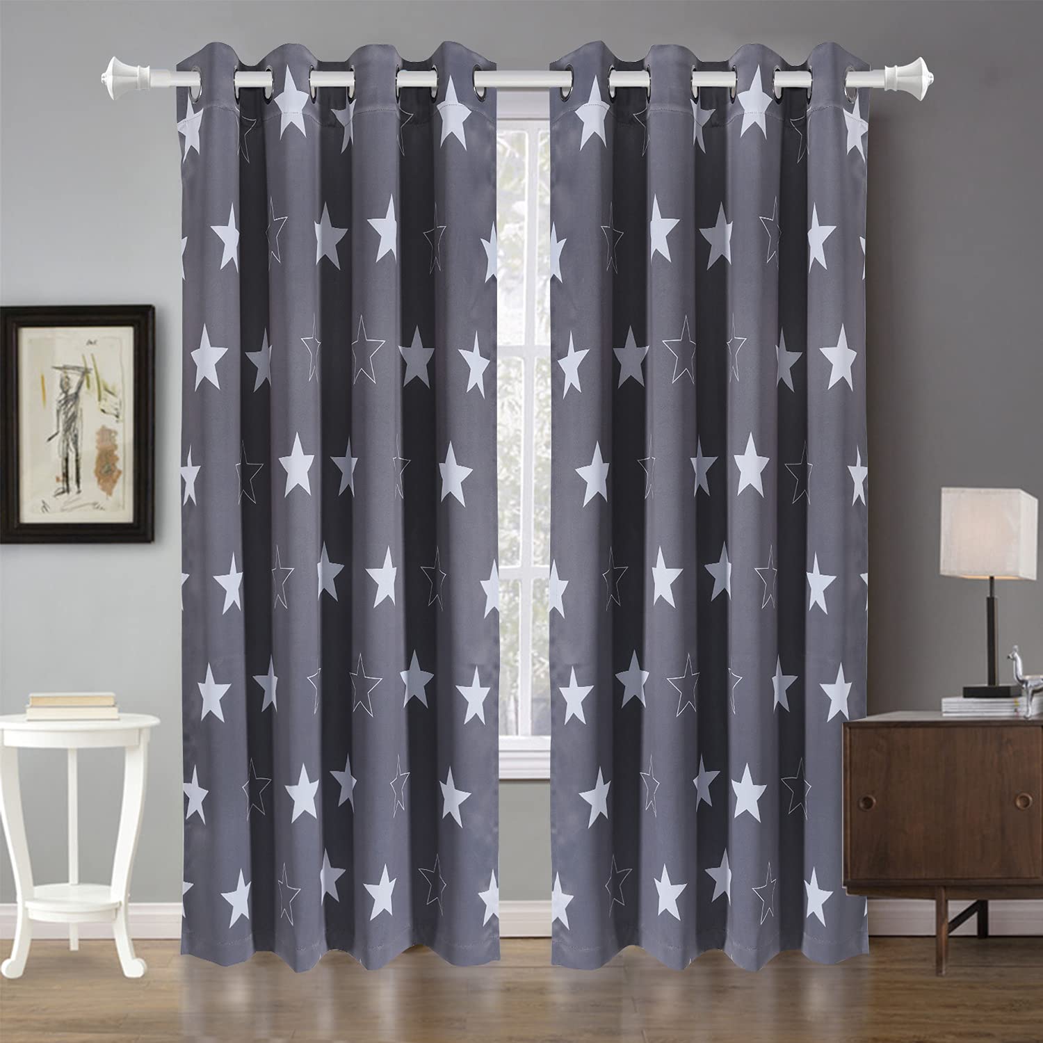 Blackout Curtains, Gray Star Blackout Curtains for Bedroom Kids