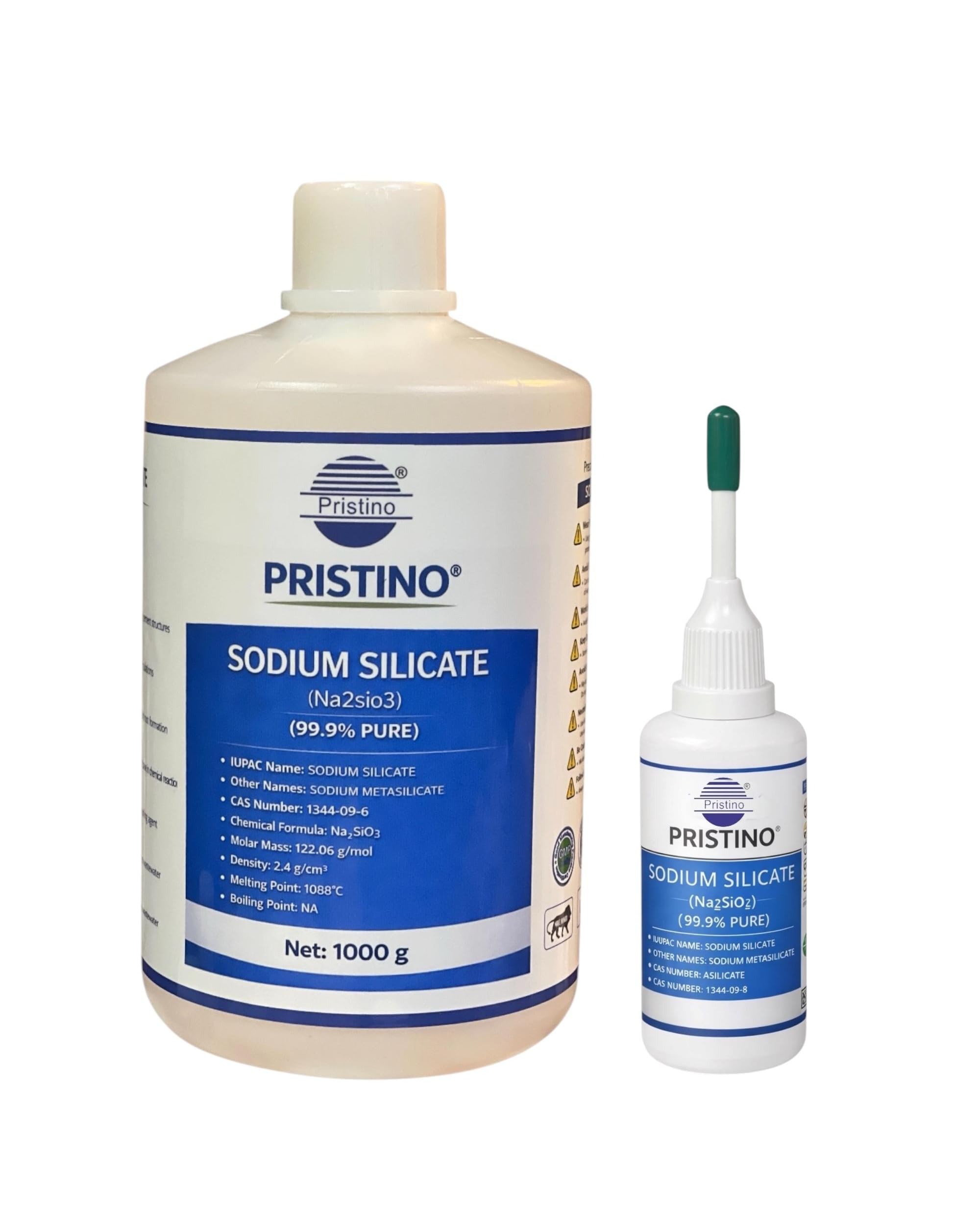 Pristino Sodium Silicate Liquid (Na₂SiO₃) 99.9% Pure | Industrial Grade Water Glass Solution | Multi-Purpose Adhesive, Cleaning & Sealing Chemical | High Purity Formula (1 Kg)-image-3