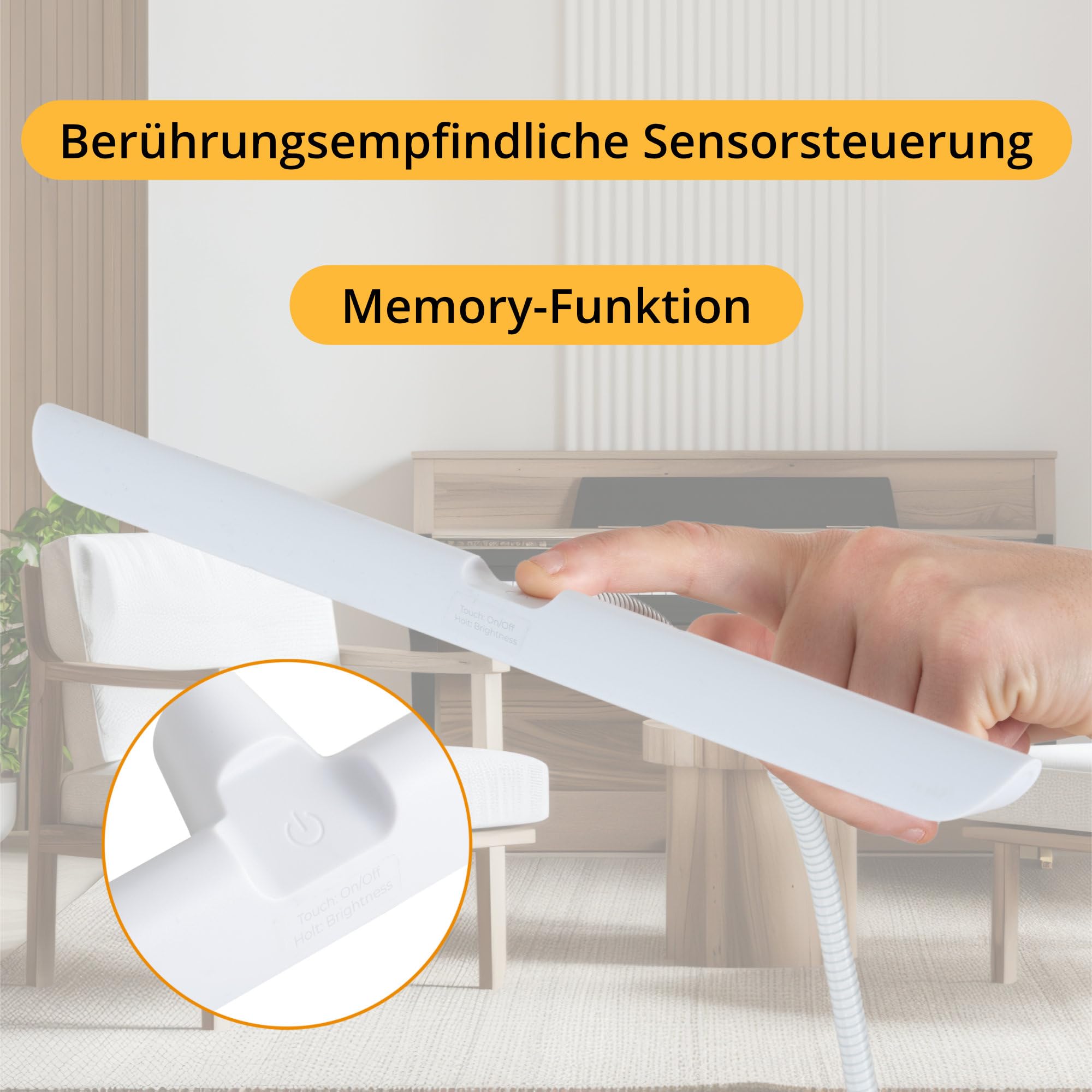 Classic Cantabile WM Lampada per Pianoforte Easy - Dimmerabile con Memory - Lampada da Tavolo con Collo d'Oca - Luce Calda Bianca 18 LED - Touch - Lampada per Leggio Bianca