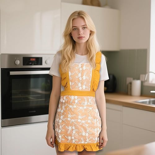 Miniatura 2 de Delantal vintage para mujer con bolsillos, delantal personalizado con volantes para cocinar, hornear, limpiar, jardinería