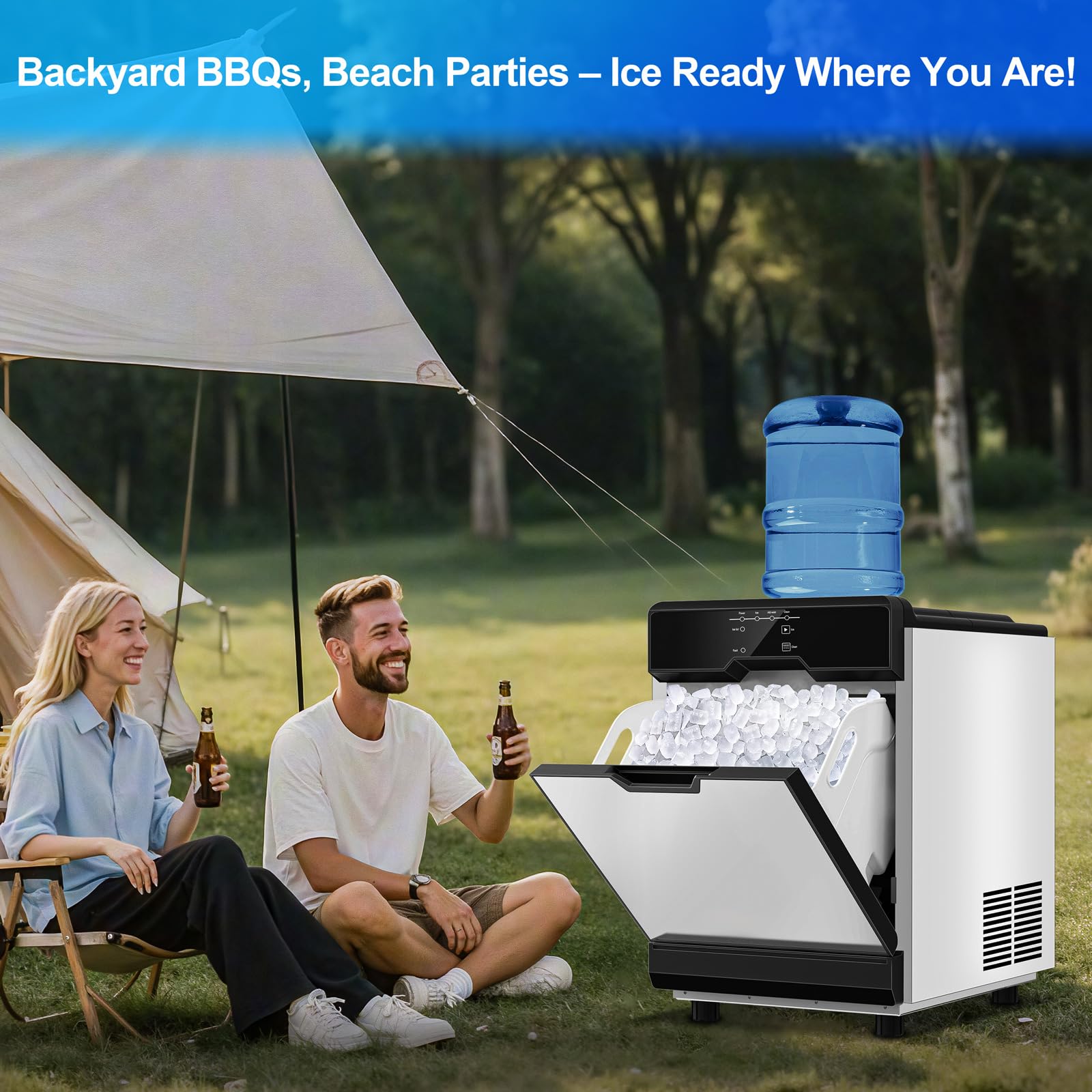 Commercial Ice Maker Machine 110lbs/24h With 2 Water Inlet Modes, 36pcs Ice Cubes In 8-15 Mins, Stainless Steel Under Counter/Freestanding Ice Machine With 25lbs Storage Bin For Home/Shop/Office/Bar on Fridge.com - View 6