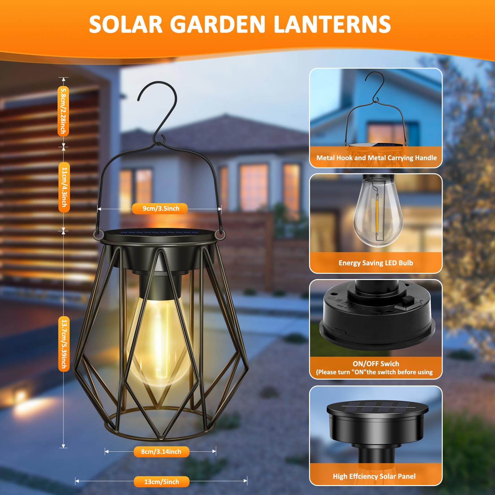 Pack Of 2, Outdoor Solar Lantern Hanging Light Garden LED Lamp Yard Patio Super Bright Warm White - View #13