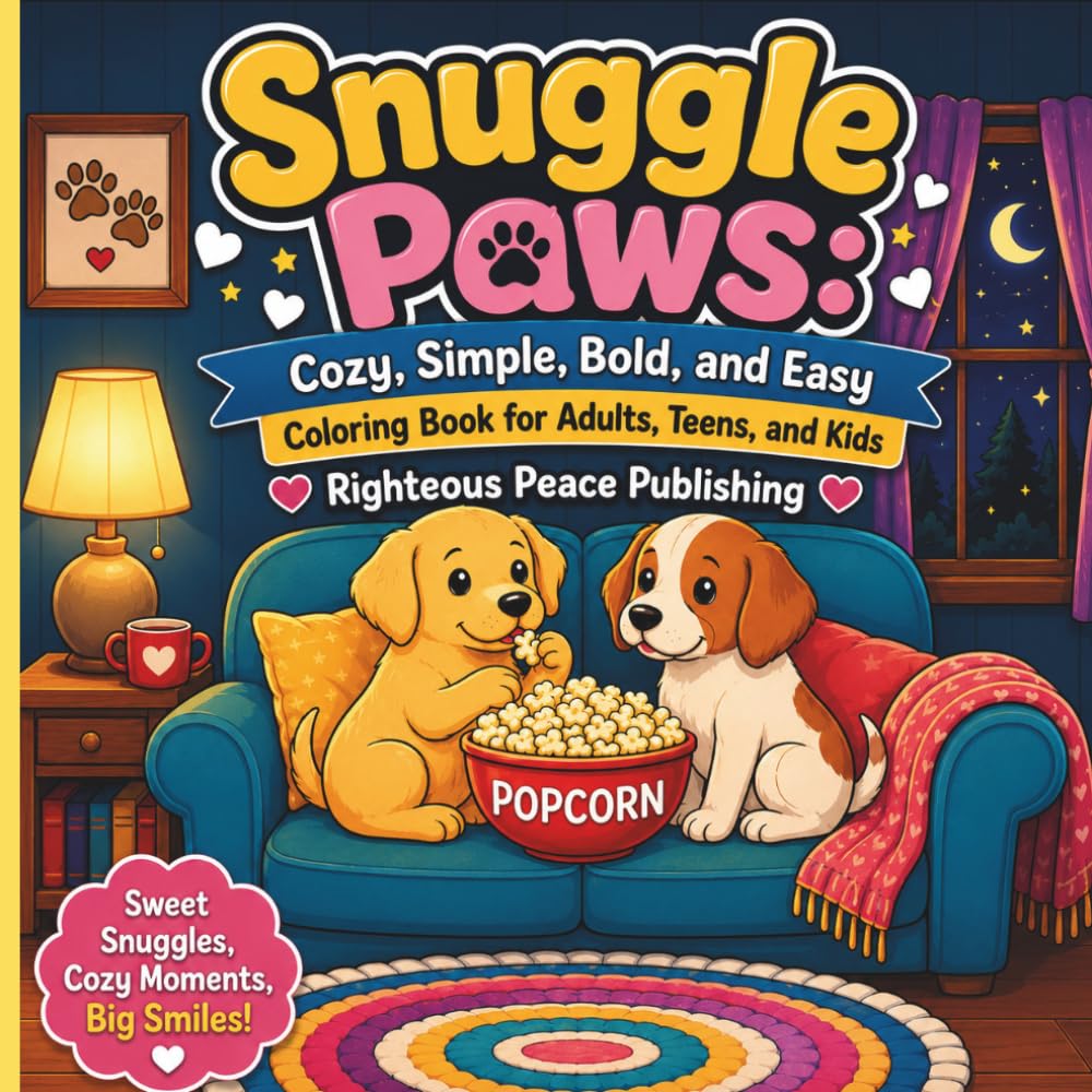 Snuggle Paws: Cozy, Simple, Bold, Easy Coloring Book for Adults, Teens, and Kids: Sweet Moments, Big Smiles, Hygge, Animals