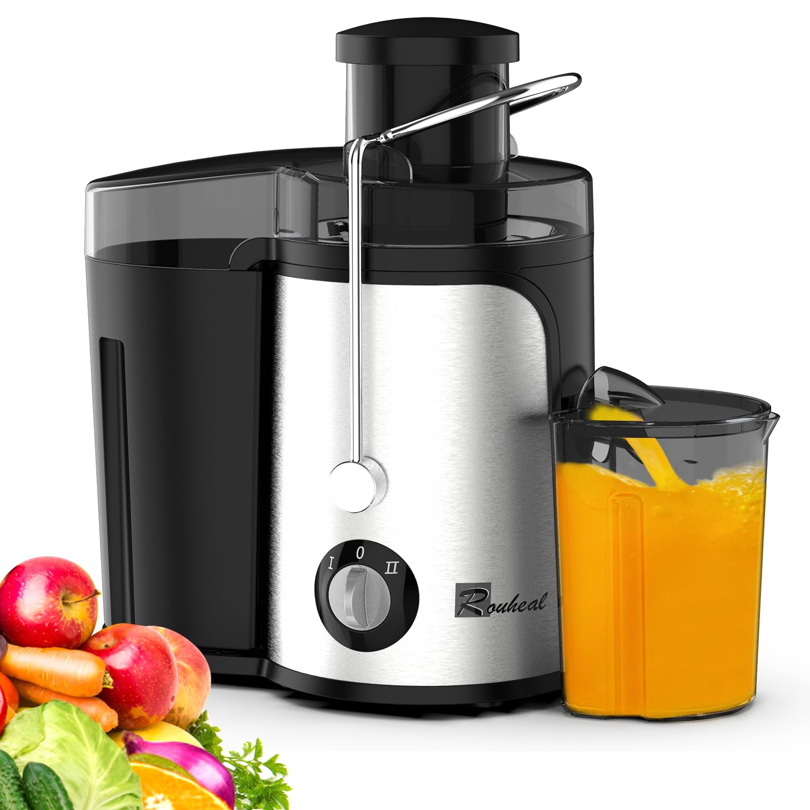 Juicer Machine 600W Centrifugal Juice Extractor with 3 Wide Feed Chute BPA-Free Easy to Clean Stainless Steel Includes