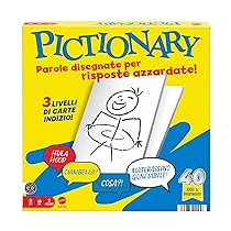 Mattel Games – Pictionary, l’iconico gioco da tavolo per tutta la famiglia, 2 squadre con indizi in italiano, pennarelli cancellabili, lavagnette e clessidra, giocattolo per bambini, 8+ anni, JDY01