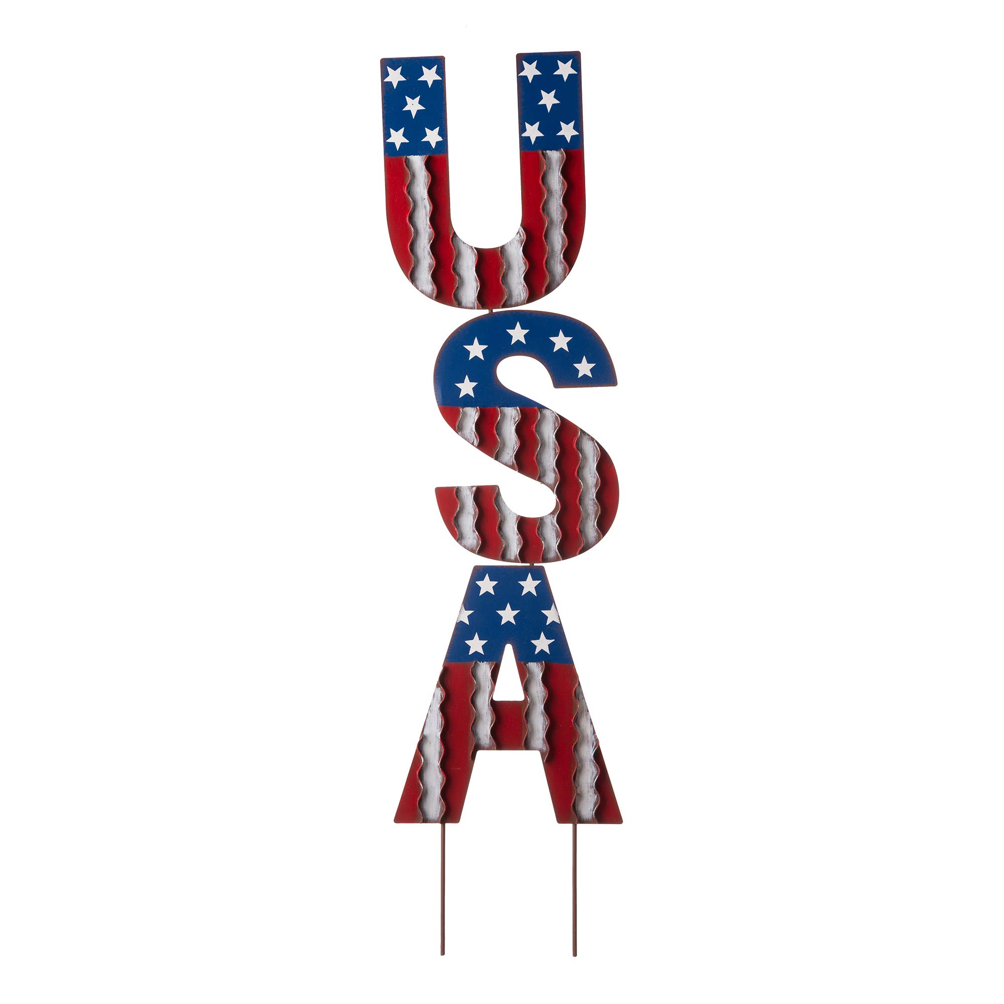 Glitzhome 46"H Metal American Yard Signs with Stakes, 4th of July USA Yard Stake Yard Sign Outdoor Lawn Decorations (Vertical/Horizontal)