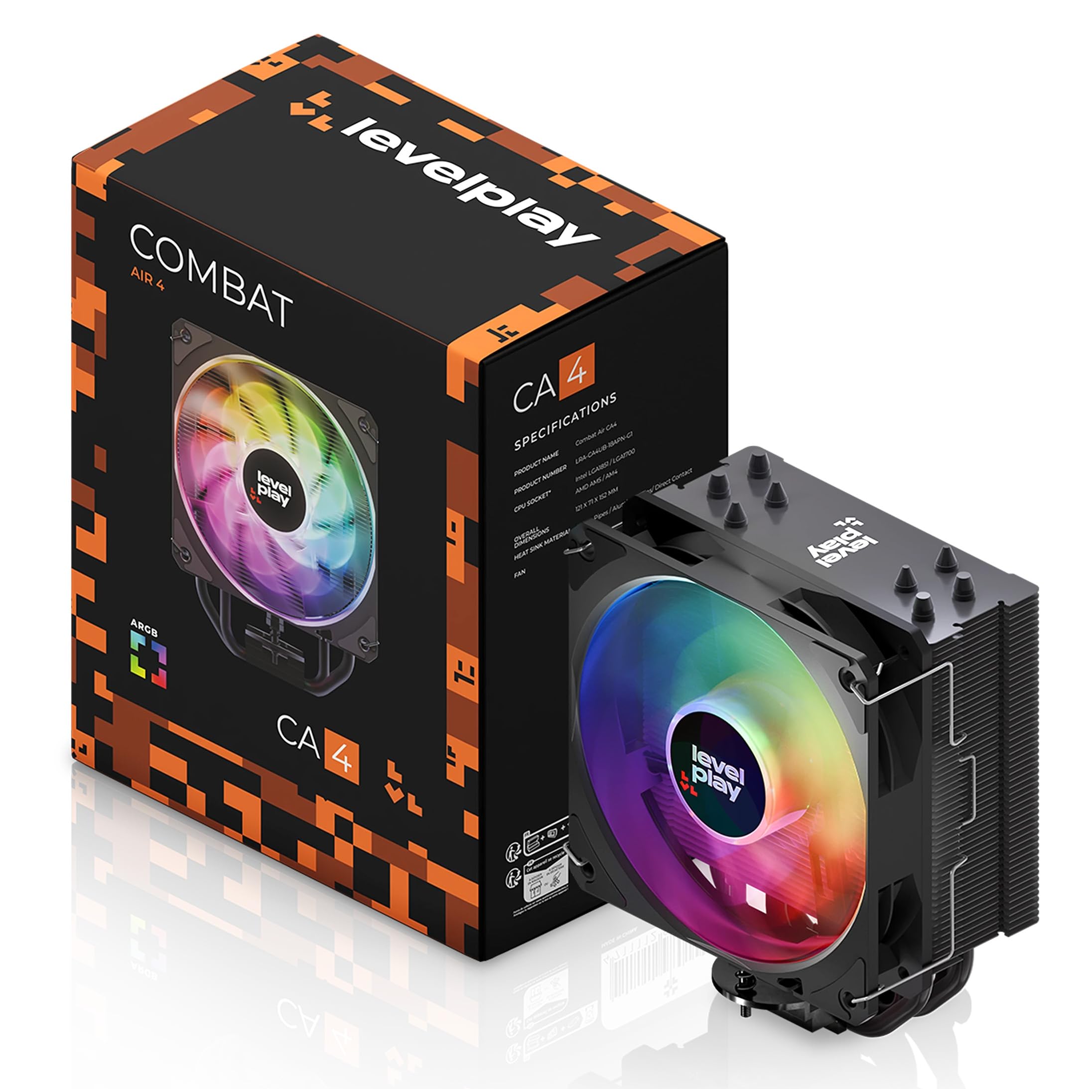 Ventirad Levelplay Combat CA4 - TDP 200W, 4 Caloducs, Ventilateur ARGB 120mm PWM, Compatible AMD AM5/AM4 & Intel LGA1851/1700 - 10