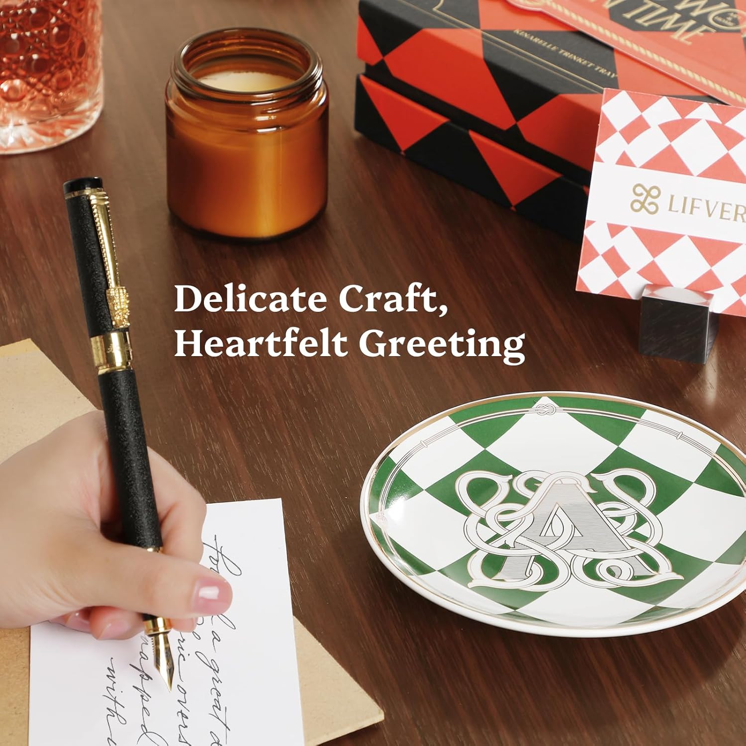 LIFVER Kinarelle 5.25" Black Checkered Ceramic Jewelry Tray, Decorative Trinket Dish & Vintage Ring Dish, Gift Box with Blank Greeting Card, Ideal for Birthday or Christmas Gift - Image 8