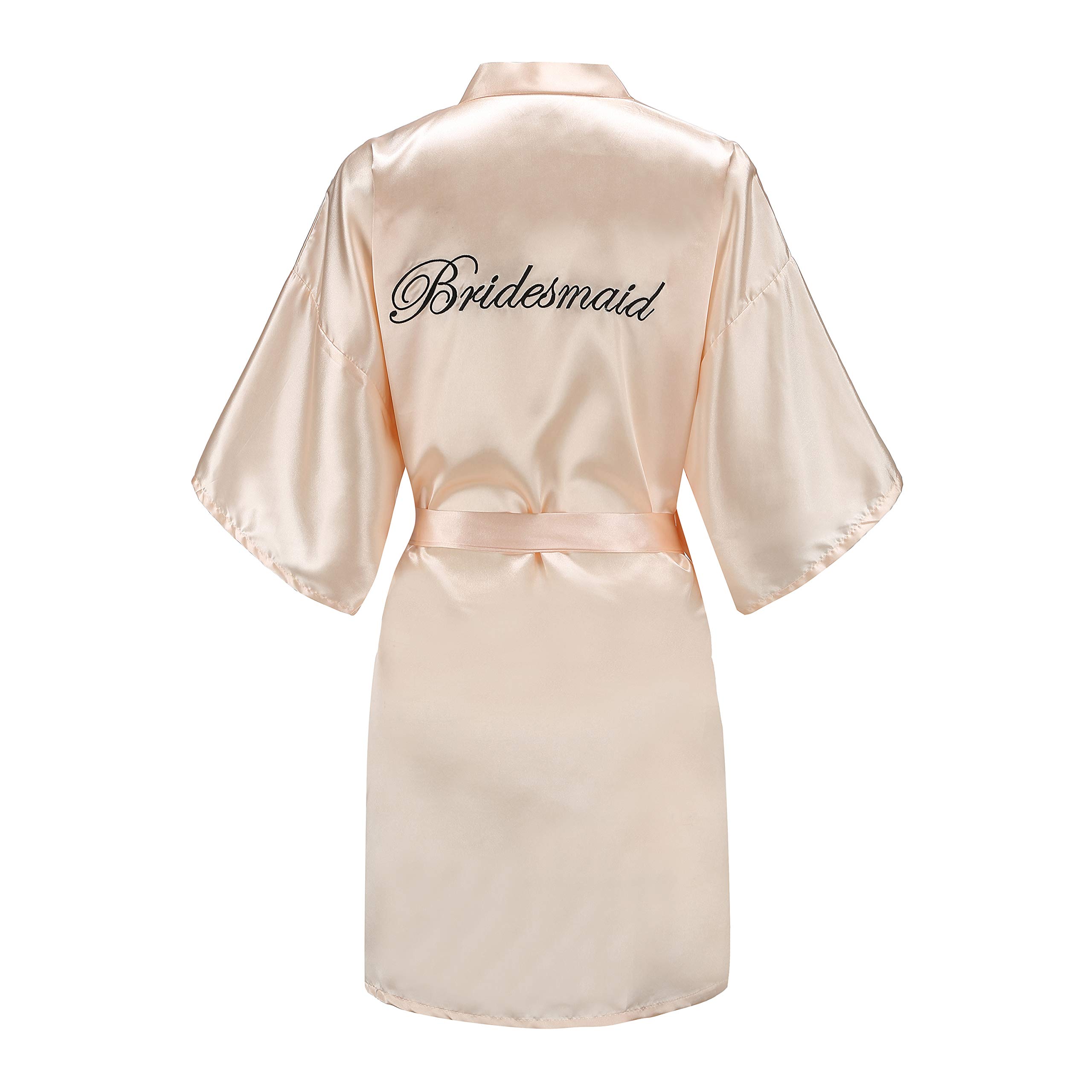 EPLAZA Women's One Size Silver Rhinestones Bride Bridesmaid Short Satin Robes for Wedding Party Getting Ready
