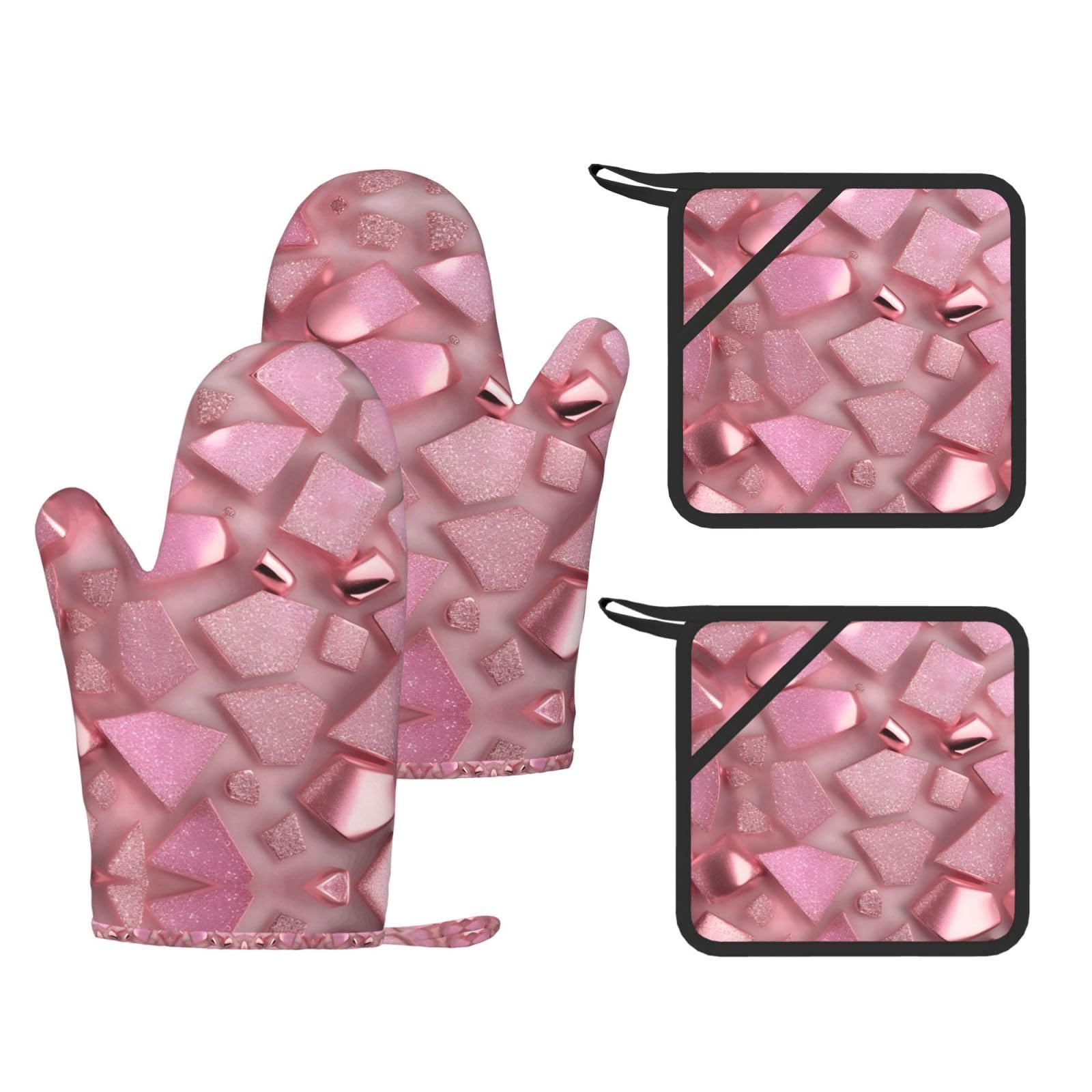 Gants de cuisine en silicone rose gold à paillettes résistants à la chaleur