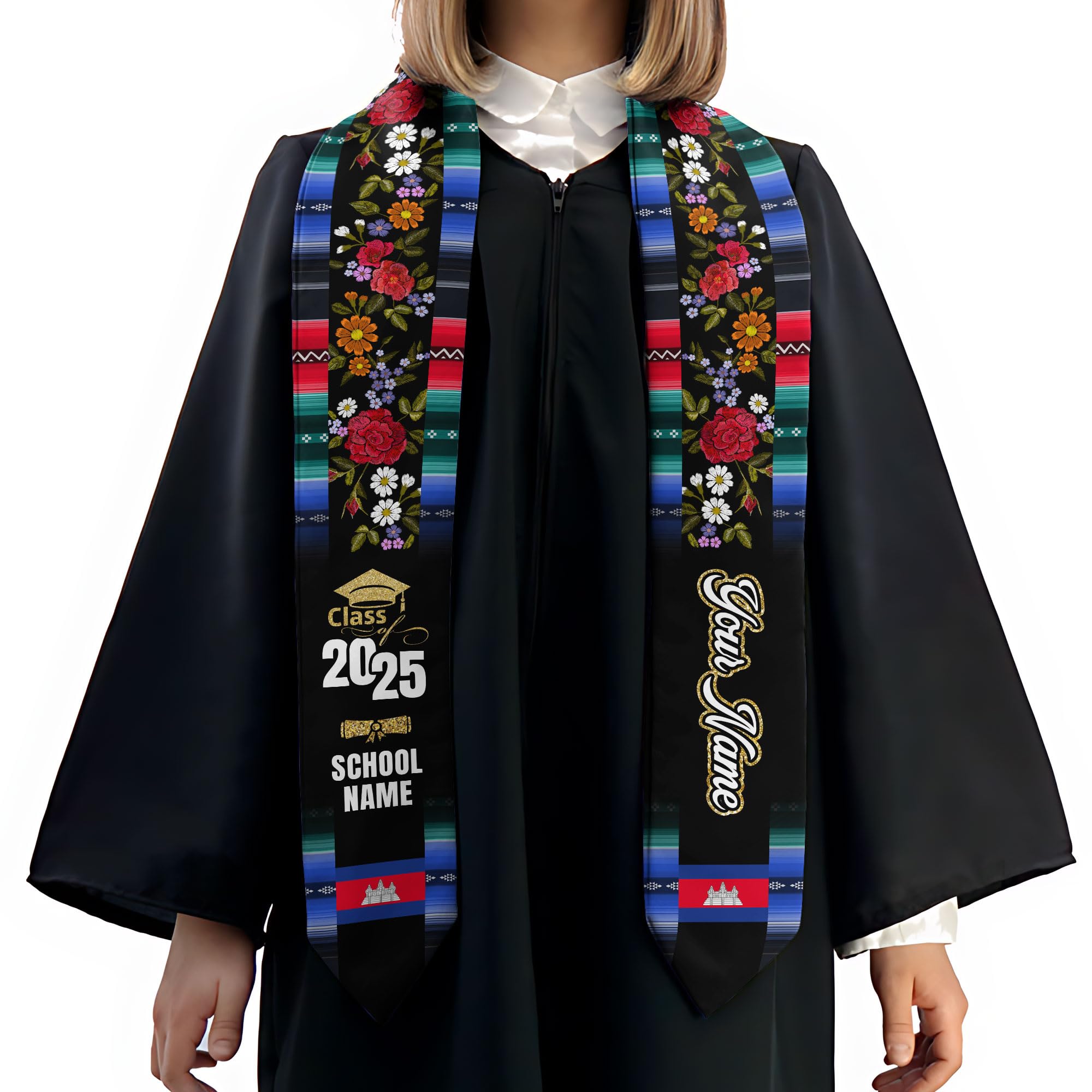 MonkeyVan Personalized Cambodian Graduation Sash, Custom Cambodian Graduation Stole, Cambodia Stoles Class Of 2025 Cd5