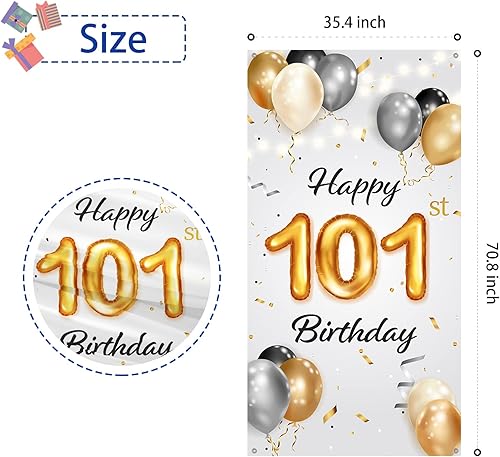 Miniatura 2 de Cartel de feliz cumpleaños número 101  Cubierta de puerta de fiesta de cumpleaños número 101 para mujeres y hombres  Saludos a 101 años  Decoración