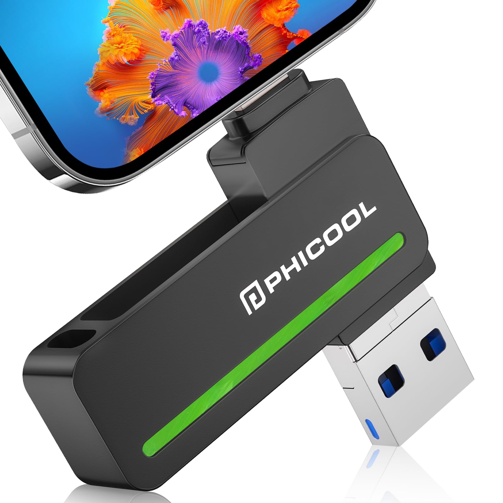 【セキュリティUSBメモリー】3in1 USBメモリ 128GB 高速 Phone usbメモリ 外付けメモリ iOS/USB/Type-C フラッシュメモリ 大容量 写真保存 usb スマホ データ 暗号化機能 バックアップ Phone/Pad/PC/Android/Macbook対応 回転式 容量不足解消 Phone 17/16/15/14/13/12/SE/Pad Air各種対応