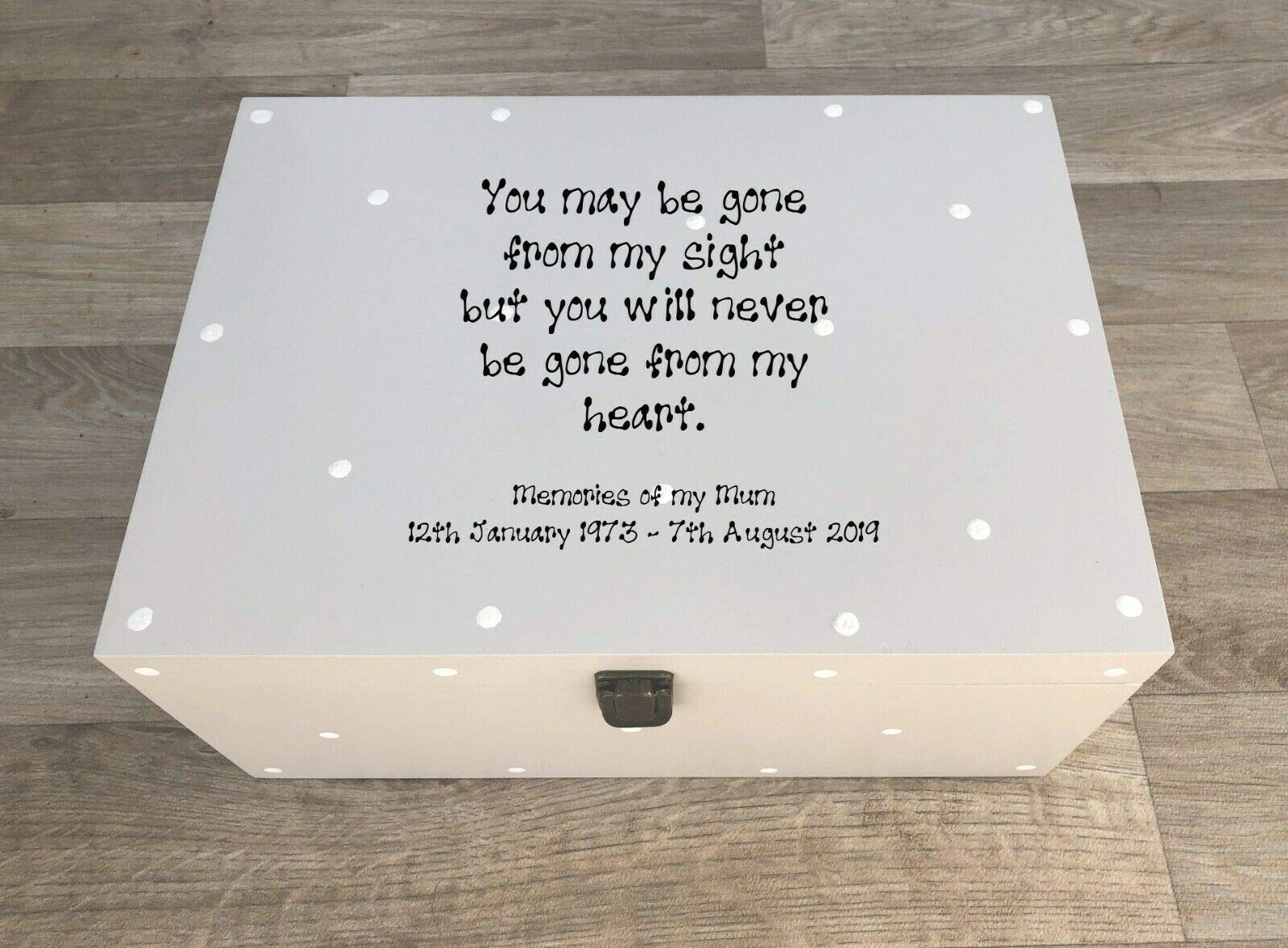 Scatola per ricordi con scritta in lingua inglese “Mam In Memory”, personalizzabile