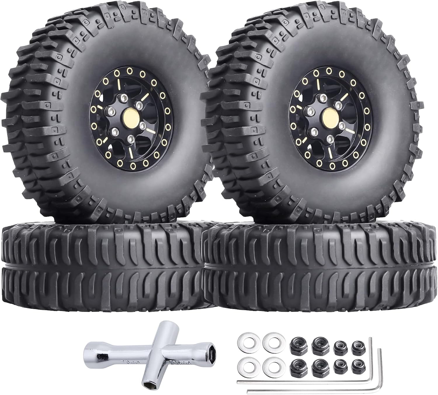 Hobbypark Brass 1.0 Beadlock Wheels and Tires for Traxxas TRX4M Upgrades Parts Axial SCX24 1/24 RC Crawler Replacement (4-Pack) (Tpye C)