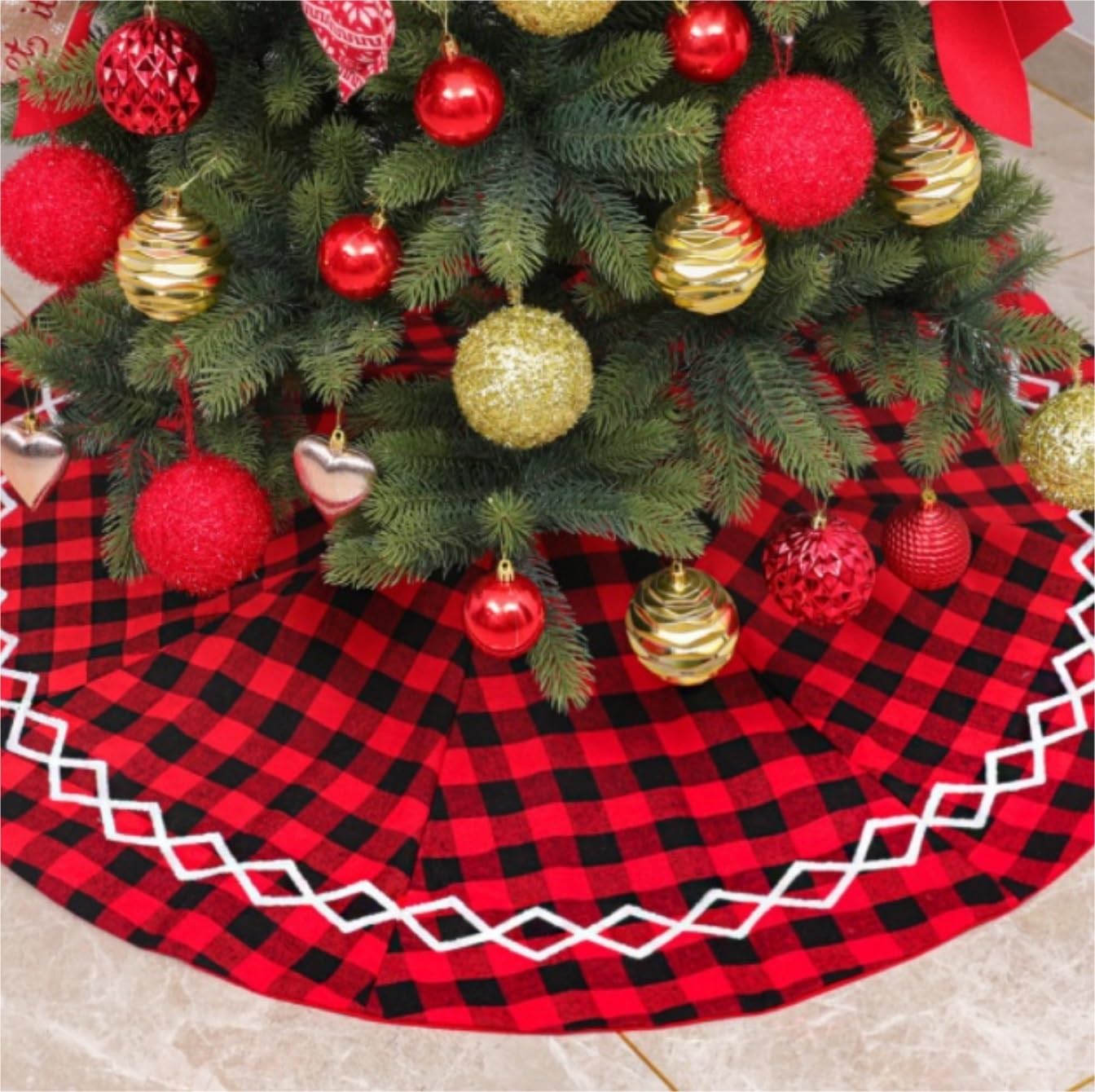 Tappeto per Albero di Natale Gonna per Albero di Natale con Motivo A Reticolo da 48 Pollici per Decorazioni Natalizie Rustiche in Fattoria Gonna per Albero di Natale
