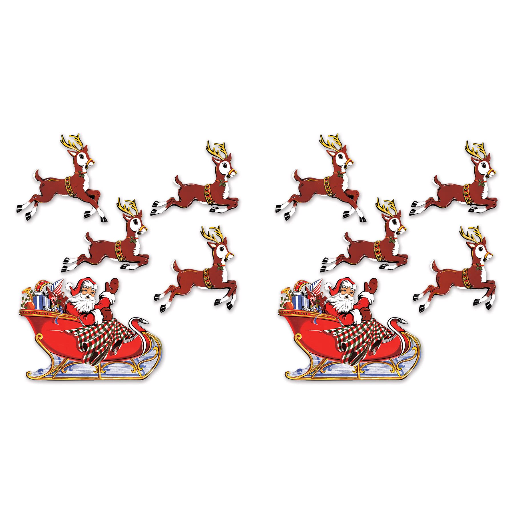 Beistle Multicolor 20055 Vintage Christmas Santa & Sleigh Cutouts, 10¾"-17¾",