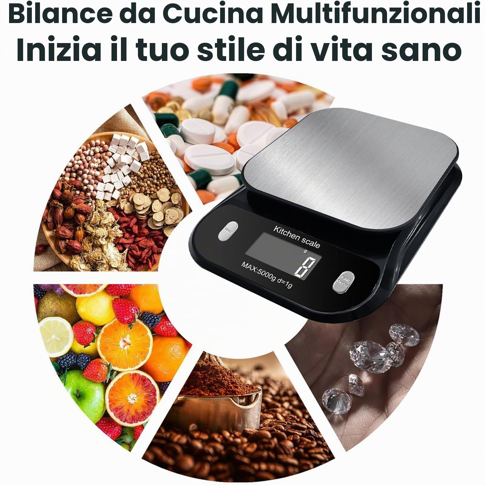 Talking - Bilancia da cucina digitale parlante, bilancia da cucina elettronica parlante, bilancia parlante per alimenti con ampio display LCD, bilancia per alimenti con piattaforma a disco in acciaio