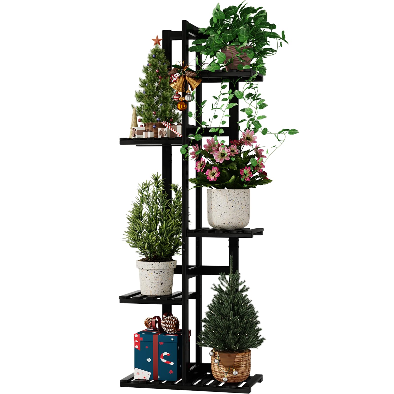 Bamworld 5 Tier Bamboo Plant Stand Indoor, Corner Plant Shelf for Multiple Plants, Small Tiered Flower Stand for Window Garden Balcony Home Decor Living Room Bedroom(Black)