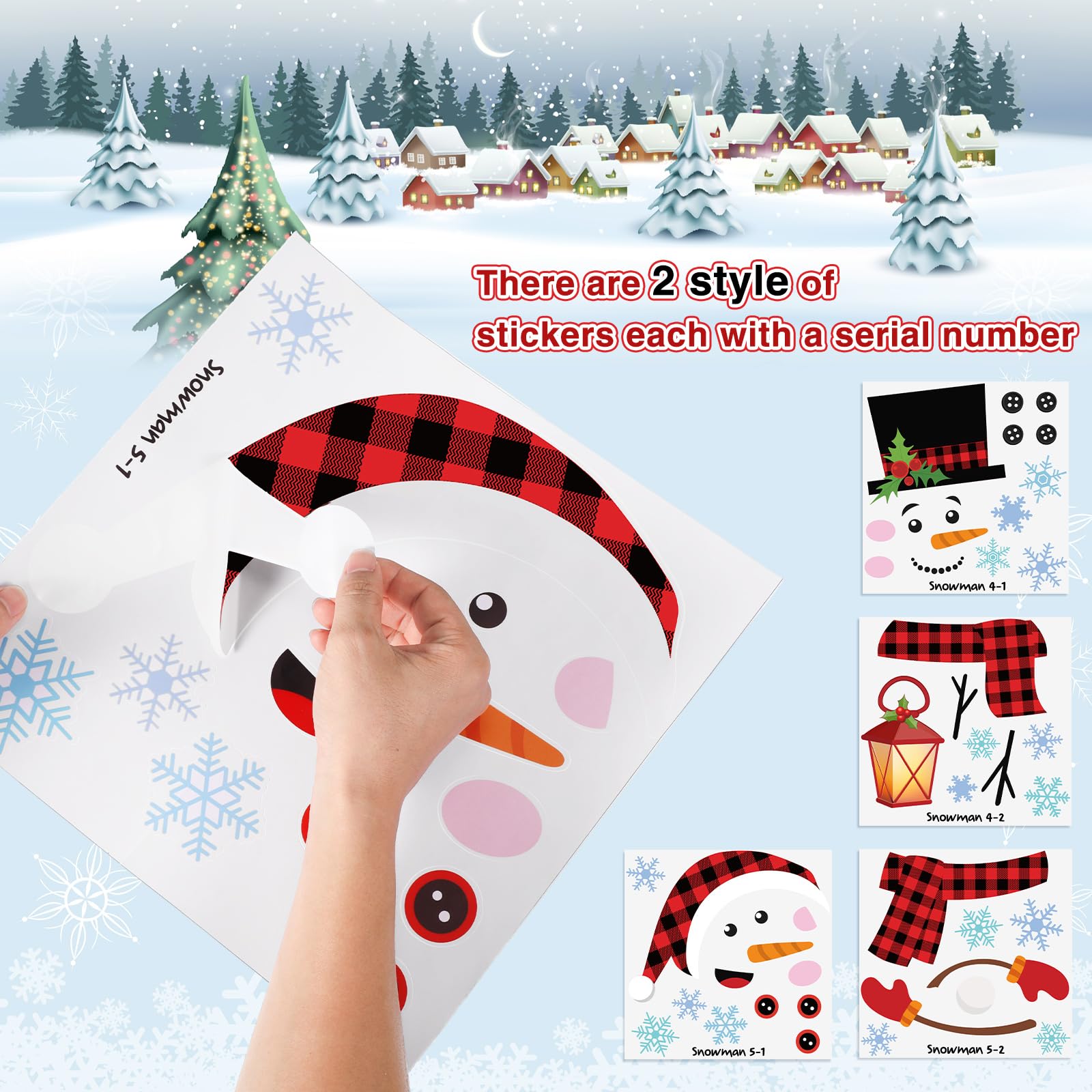 2 Blatt Weihnachten Tür Dekorationen Weihnachten Tür Aufkleber Große Schneemann Hirsch Aufkleber Weihnachtssticker für Kühlschrank Fenster Metall Tür Weihnachtsdeko (Karo im Rot Schwarz)