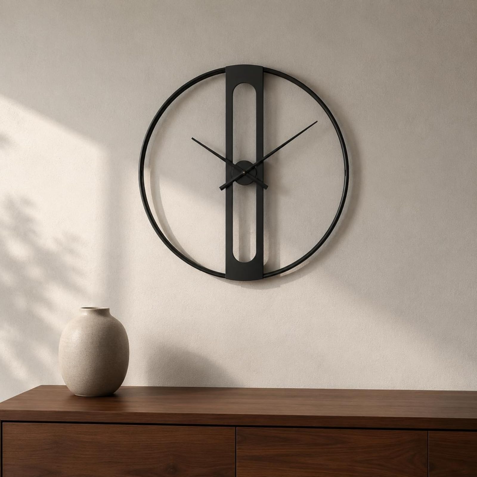 Moderne Wanduhr Pendeluhr Wanduhr mit Marmorzifferblatt Rechteckiges Gehäuse Metallrahmen Leise Uhr Ohne Ticken Einfache Montage für Arbeitszimmer, Schwarz, Langes Pendel