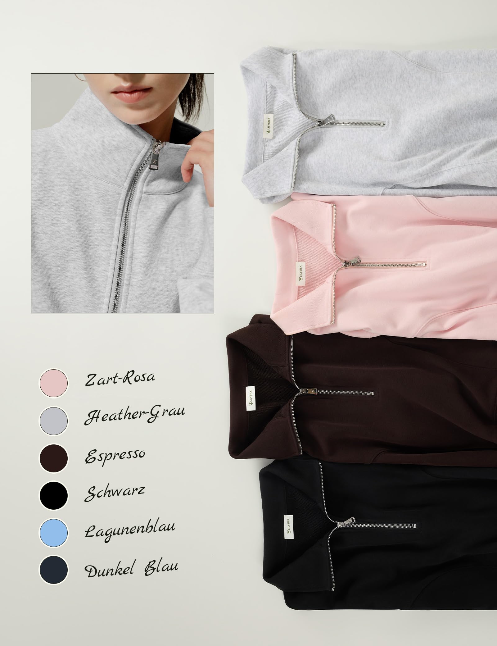 LilySilk Damen Seide silkerry Strick Pullover halbzip Oversized