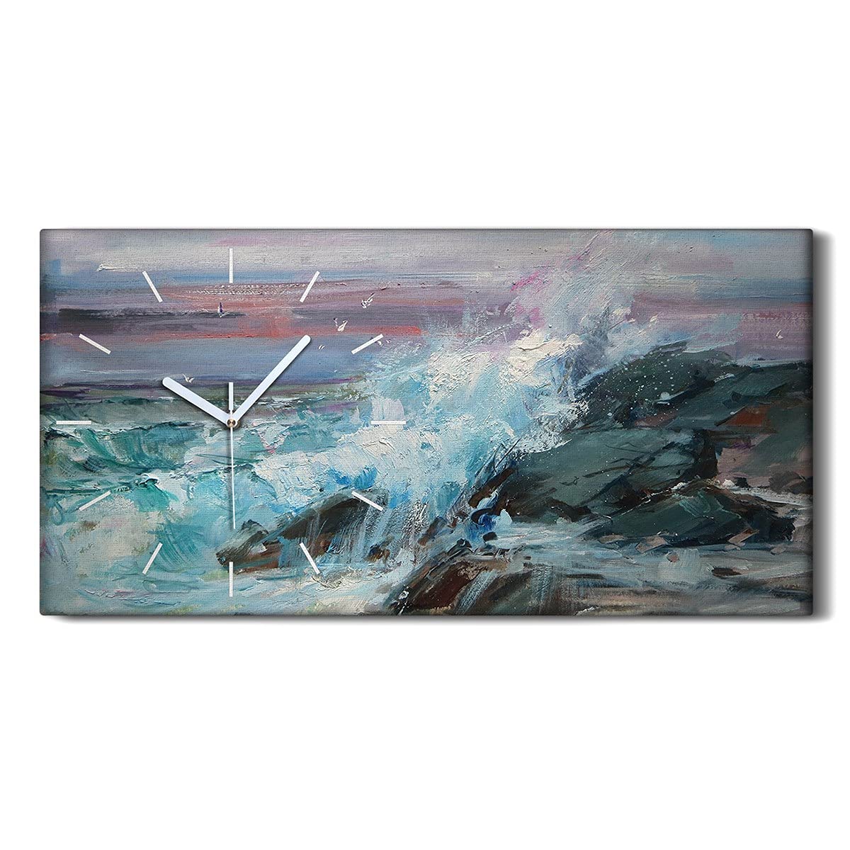 Horloge sur toile art mural moderne salon 60x30cm image marin rock