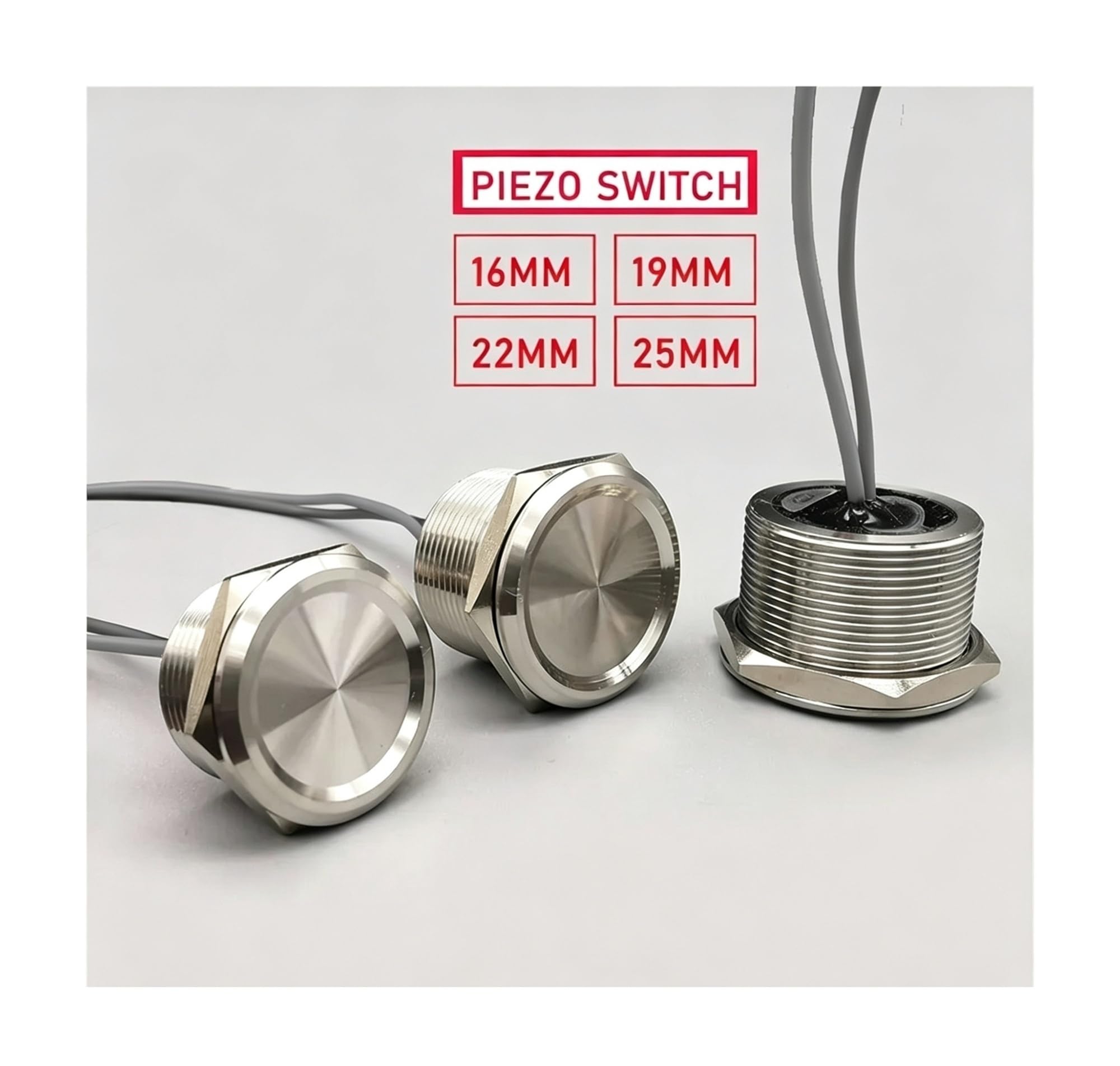 Interruptores táctiles piezoeléctricos impermeables de acero inoxidable de 16 mm, 19 mm, 22 mm y 25 mm, normalmente abiertos, capacitivos, momentáneos.(25mm)