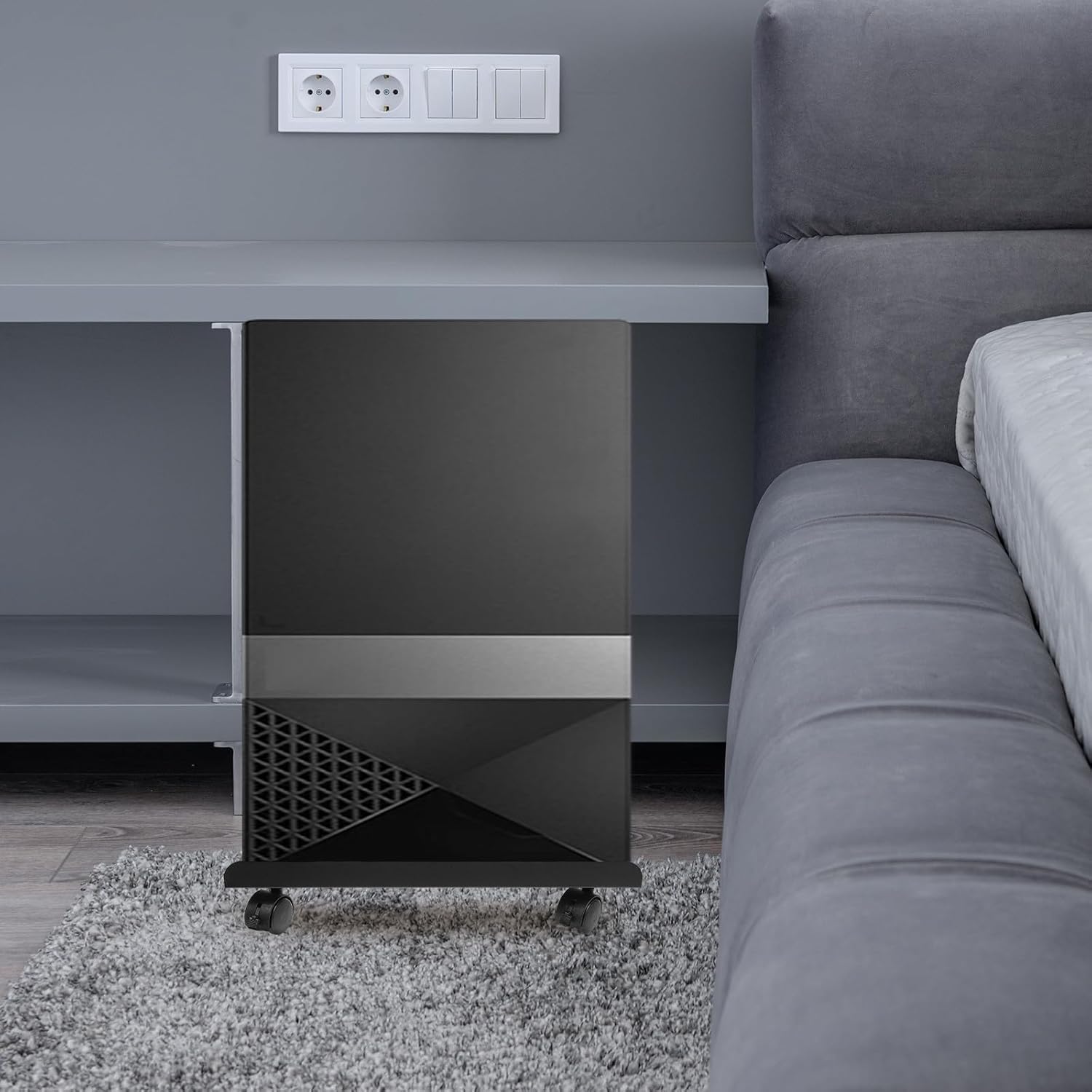 Movable CPU Stand Computer Tower Cart with Rolling Casters Under Desk PC Holder Black Stable PC Tower Riser for Office and Home Use