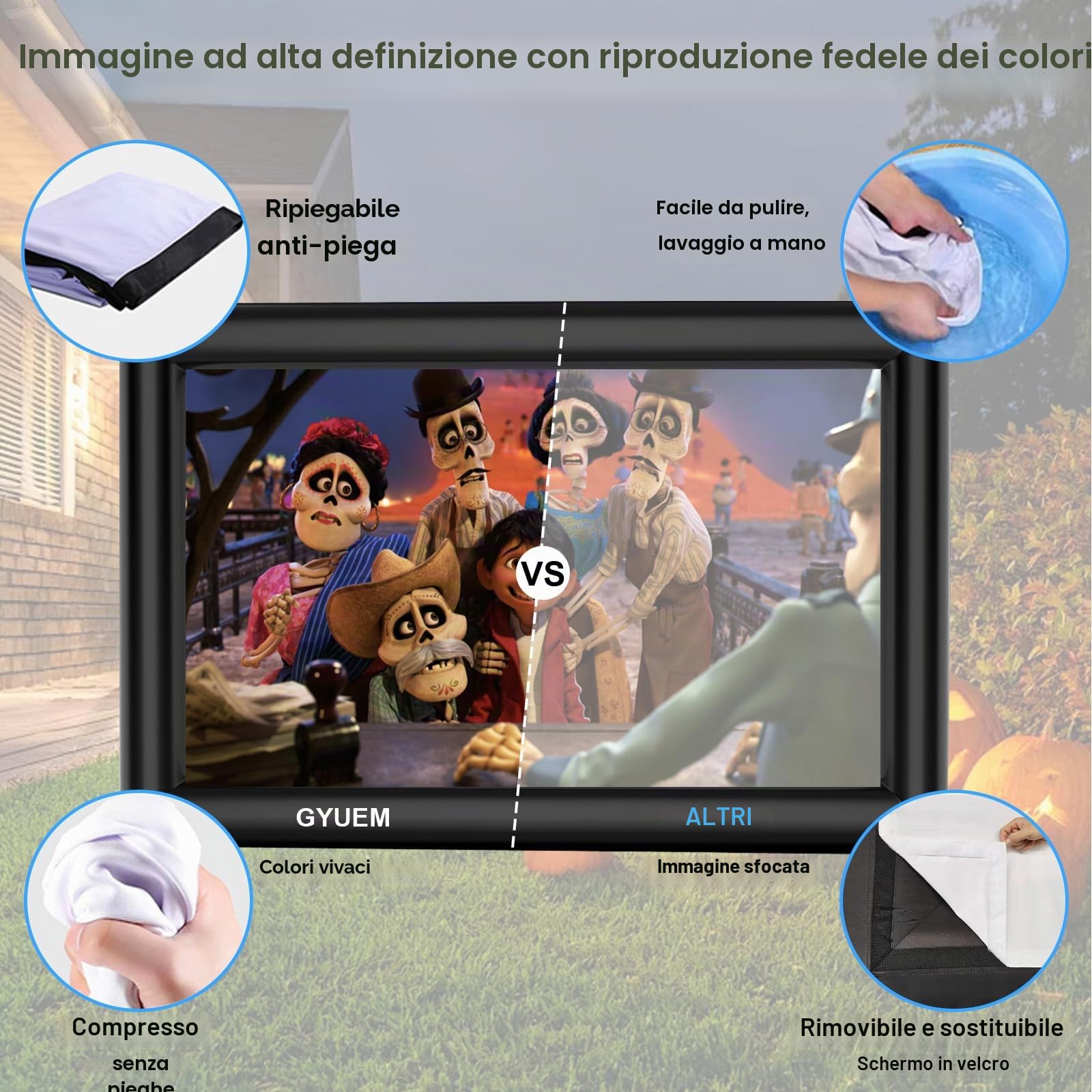 GYUEM Schermo cinematografico gonfiabile portatile da 6,1 m – Enorme schermo di proiezione cinematografico soffiato ad aria con corda, ventilatore, paletti per tenda, proiezione anteriore e