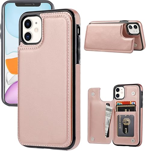 JOYAKI Funda tipo cartera para iPhone 11 con tarjetero para tarjetas, funda de piel sintética de alta calidad con un protector de pantalla, doble