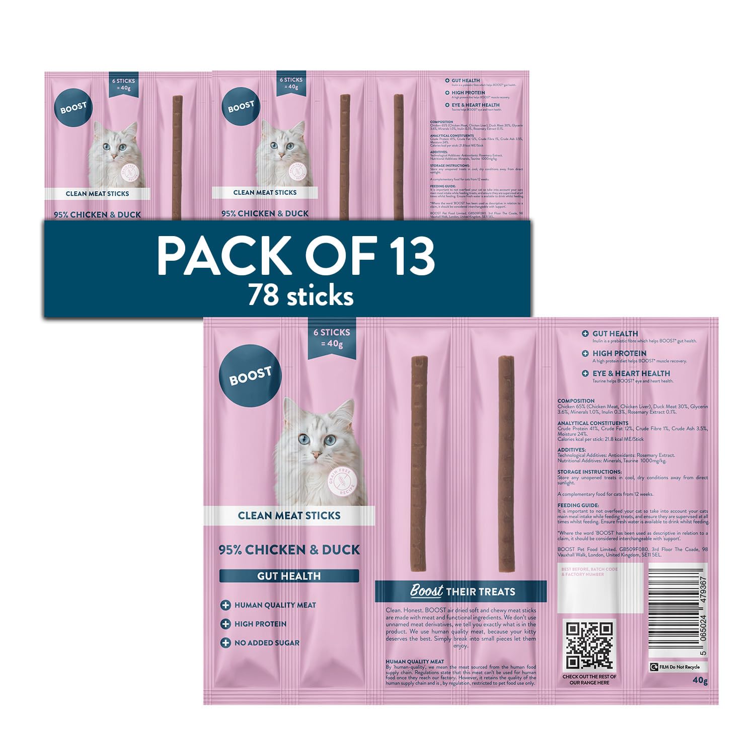BOOST Meat Stick Cat Treats - Chicken & Duck, 13 x 40g โ image 1