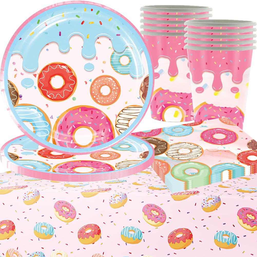 Donut Party-Dekoration Für 20 Gäste – Inkl. Teller, Servietten & Tischtuch, Süßes Motto-Set
