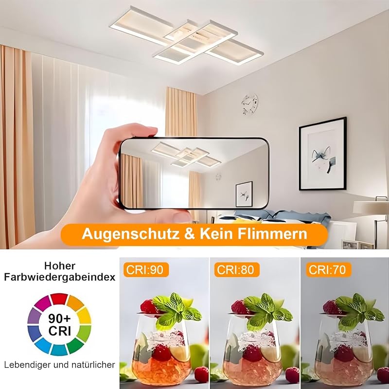 WHLL Mennyezeti LED Lámpa 105 cm 72W - Távirányítós, Szabályozható Fényerő, 3000K-6500K Színhőmérséklet, Modern Geometriai Dizájn, Nappali,