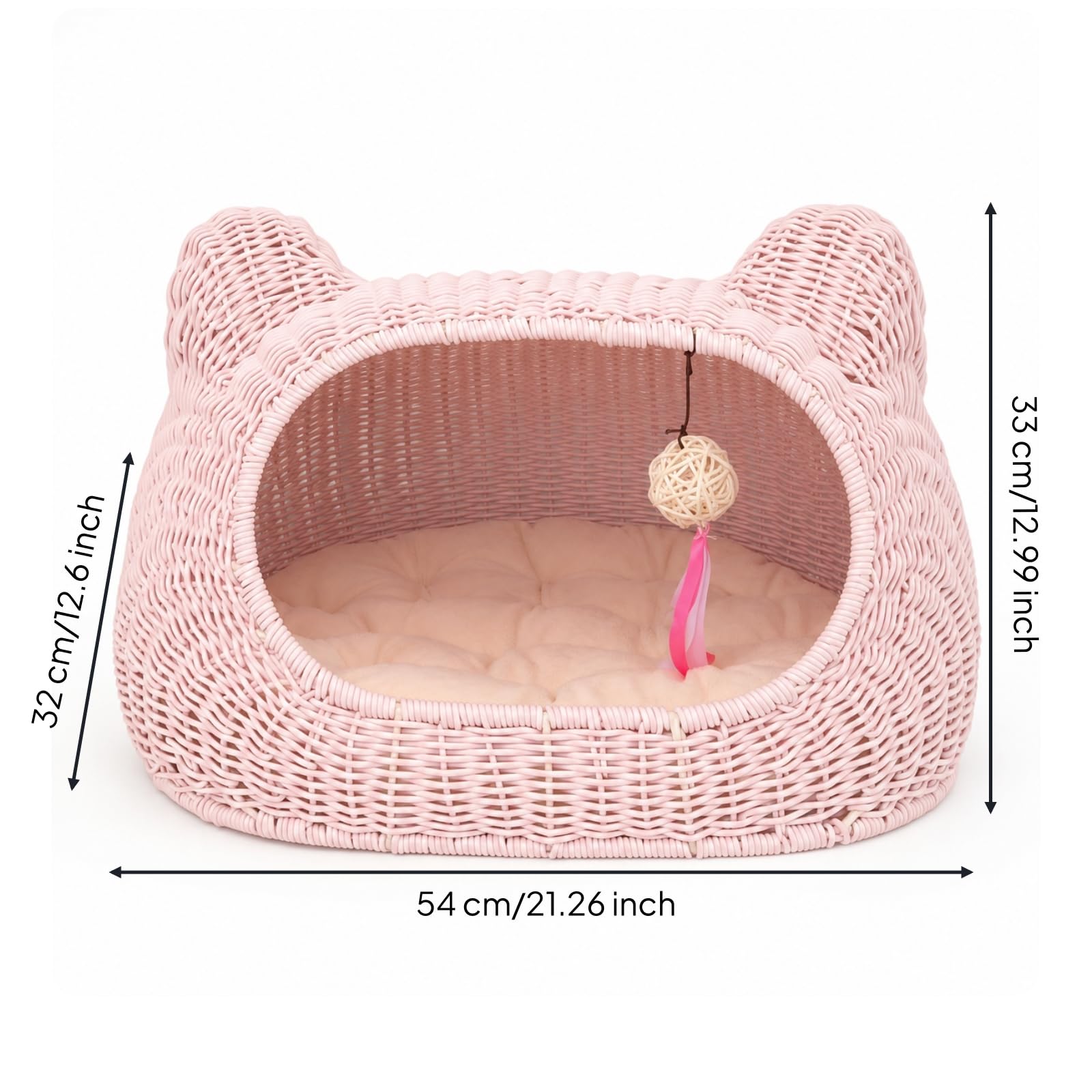 Cuccia con Pallina Appesa Intrecciata Cuccia a Casetta Imbottita per Piccoli Animali Domestici, 樱花粉, 小号