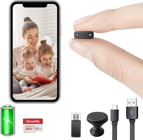 Free 64G Smallest Wireless WiFi Camera,HD1080P Battery Portable Security Camera with Video Recording Live Feed,Night Vision,Motion Detection,Remote
