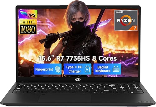 NIMO Portátil para juegos IPS FHD de 15.6 pulgadas, AMD 8 núcleos Ryzen 7 7735HS (8C/16T, Beats i7-12650H) 16GB DDR5 RAM 1TB SSD computadora con