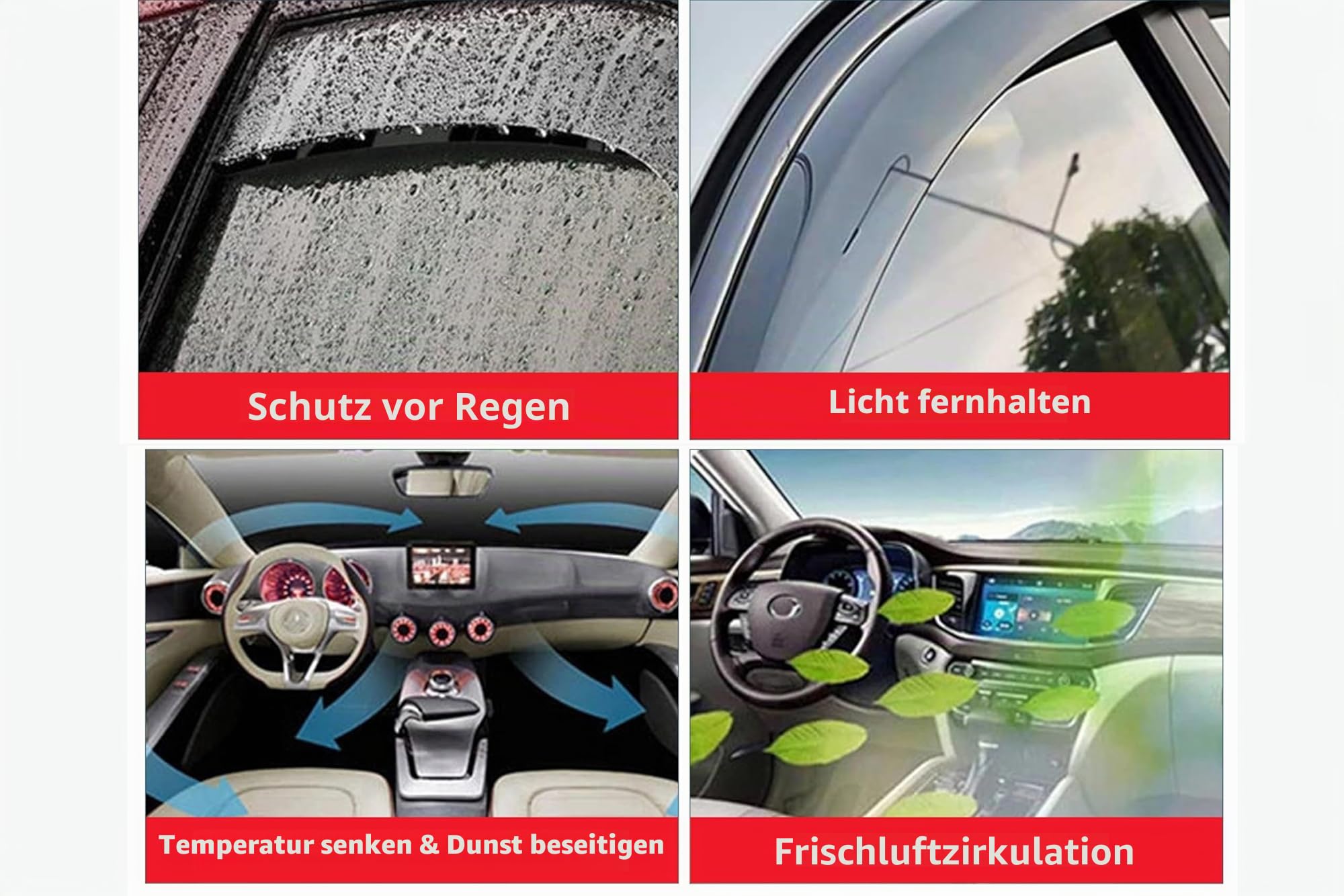 Set mit 2 Windabweisern, kompatibel mit VW Transporter T5 T6 T6.1 2004-2024, In-Kanal, Dunkles Rauchgetönt, Selbstklebend