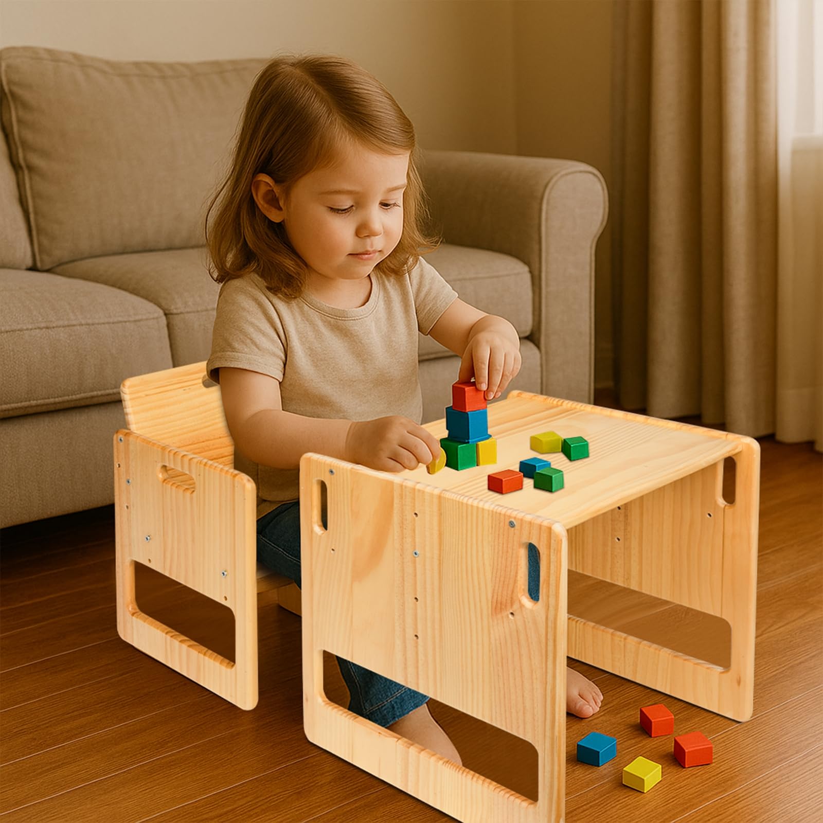 Montessori Ensemble table et chaises pour tout-petits de 1 à 3 ans, hauteur réglable, table et chaise pour lire/manger/jeux, facile à monter