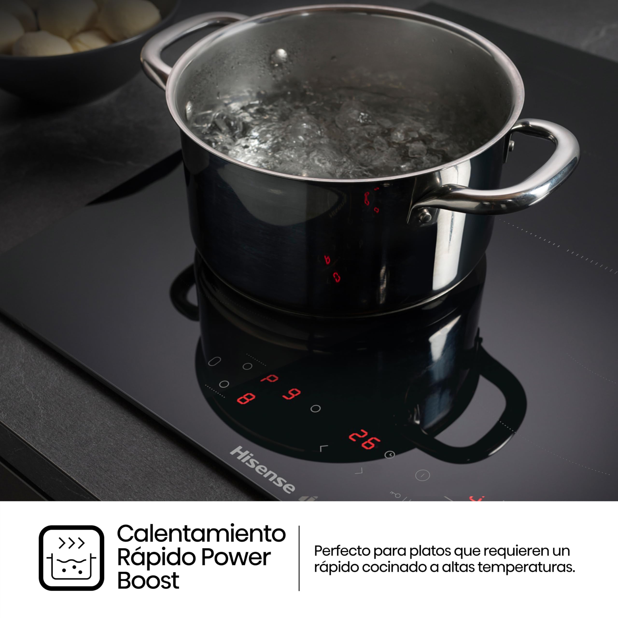 Hisense HI6321BSCE - Placa Induccion, Vitroceramica, 3 Fuegos, 7200W, Calentamiento Rápido Power Boost, Contol Táctil, Zona Expandible
