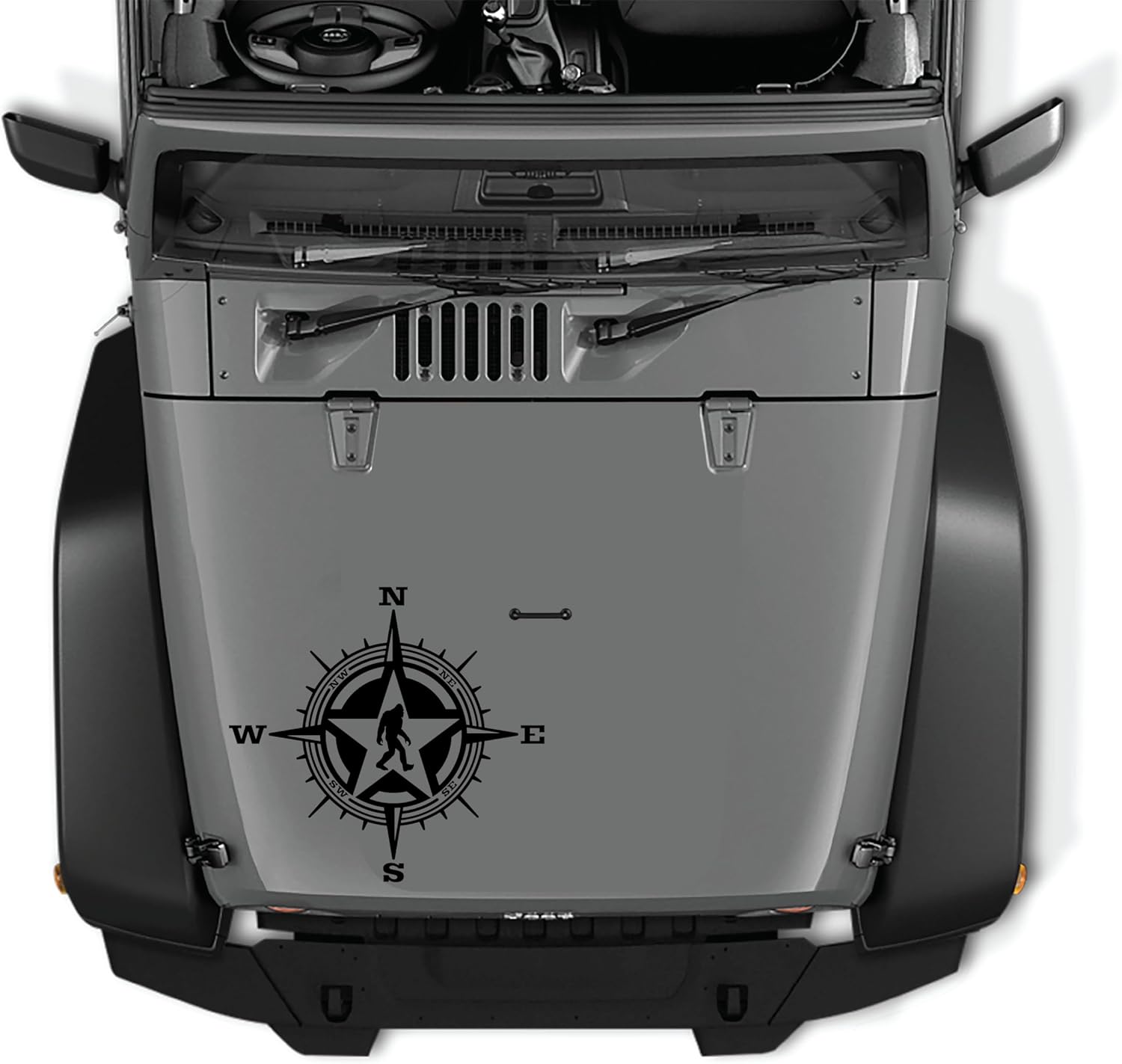 AnyStickerYouWant - Sasquatch Bigfoot Army Star Compass Sticker 3, 22" Tall Vinyl Hood Decal/Car Window Stickers - Fits on & Compatible with Jeep Wrangler & Jeep Gladiator (Any Color You Want)