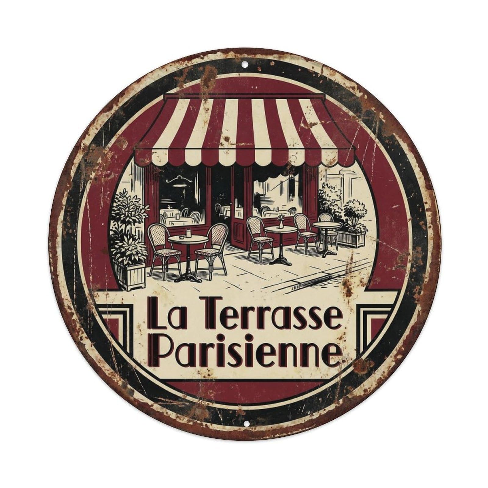 Terrace Charming Lounge Cafe Metal Tin Sign Plaque Wall Decor for Cafe, Club, Garden Round Metal Poster 8x8Inch