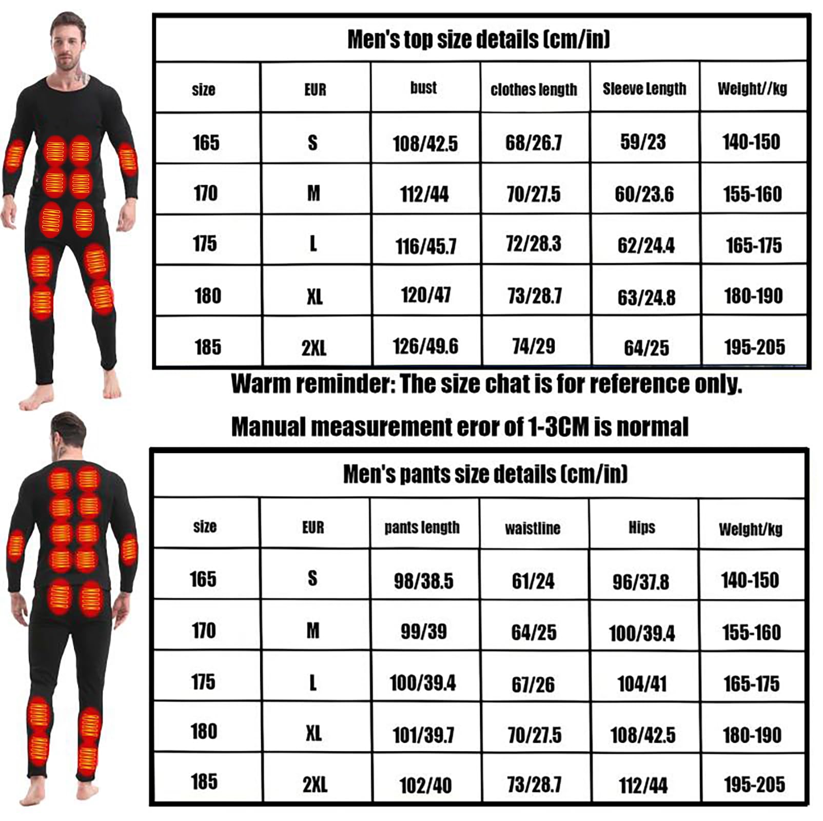 Ensemble de sous-vêtements Thermiques Chauffants pour Hommes d'hiver sous-vêtements Chauffants Chauffants intelligents USB à 28 Zones Convient aux d'hiver froids pour Le Ski