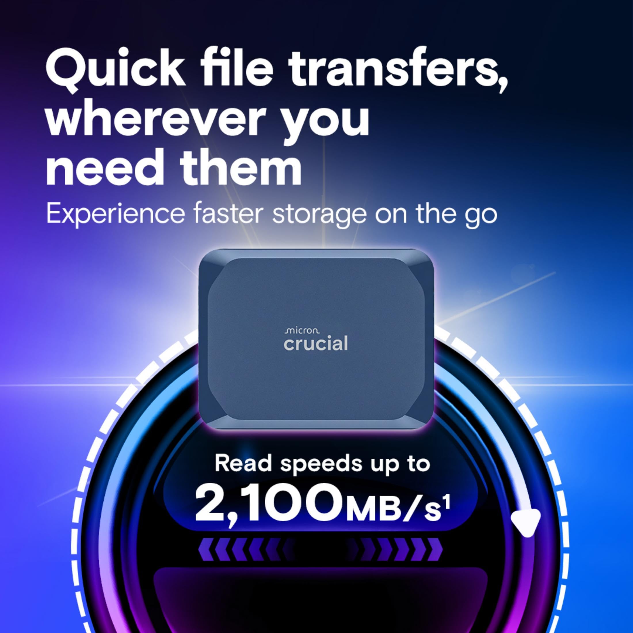 Crucial X10 4TB Portable SSD, Up to 2,100MB/s, USB 3.2 USB-C, External Solid State Drive, Compatible with Windows, Mac & Android, Durable Storage for Games, Photos & Files, Blue - CT4000X10SSD9-02 - Additional View