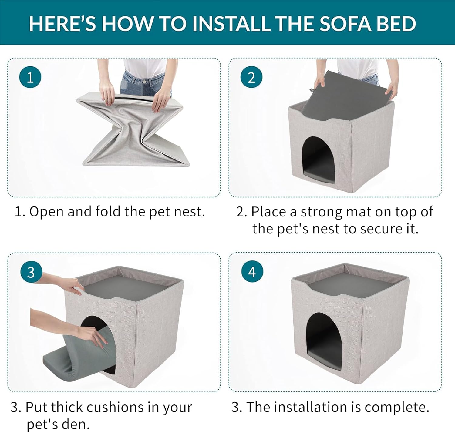 review Dog Bed & Cat Bed in House Condo for Indoor,Foldable Cat Hideaway,Multipurpose Pet Bed with Table Top,Includes Washable & Replaceable Covered Cushion